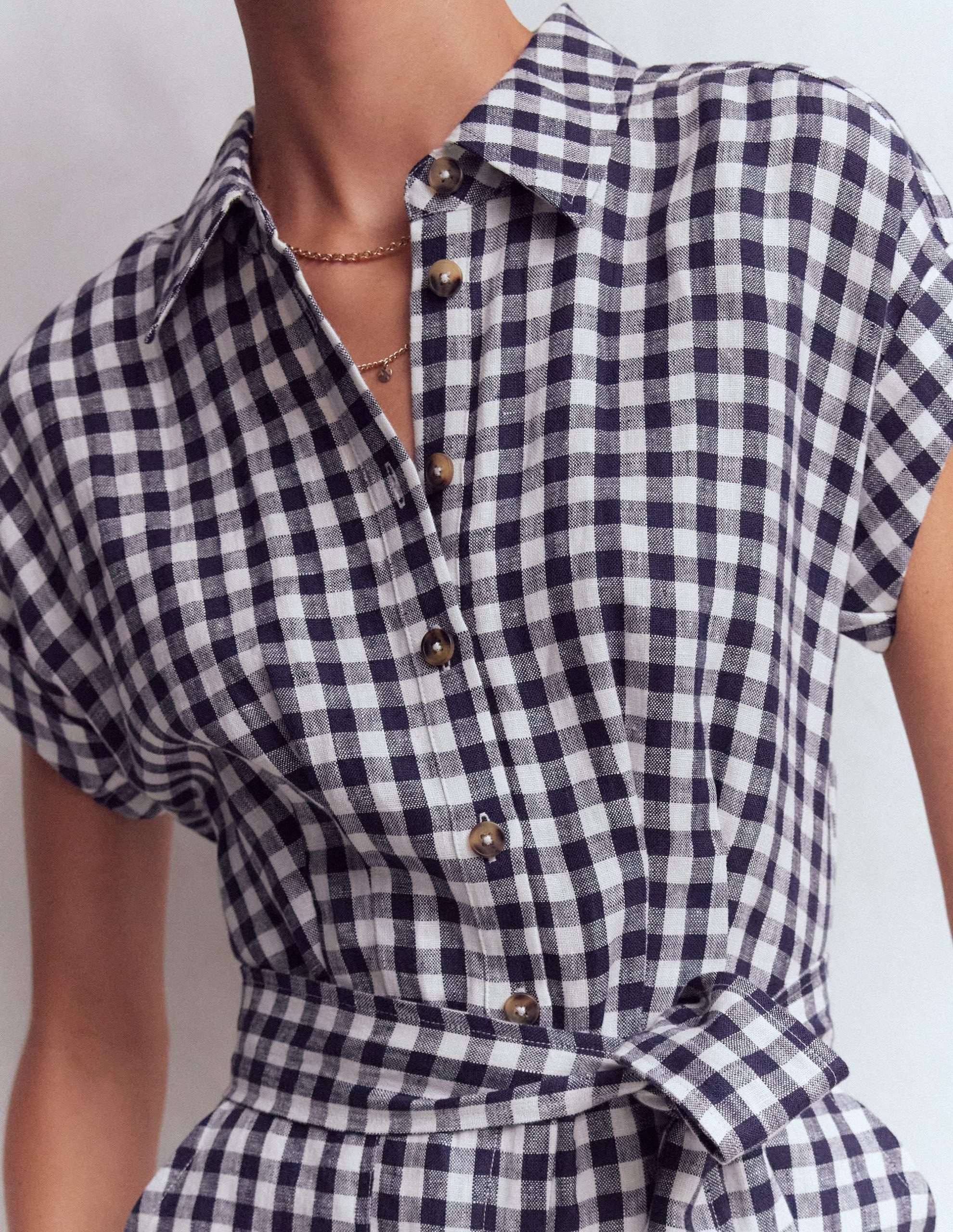 Kay Linen Playsuit-Navy. Ivory Gingham - Image 2