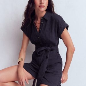Kay Double Cloth Playsuit-Navy
