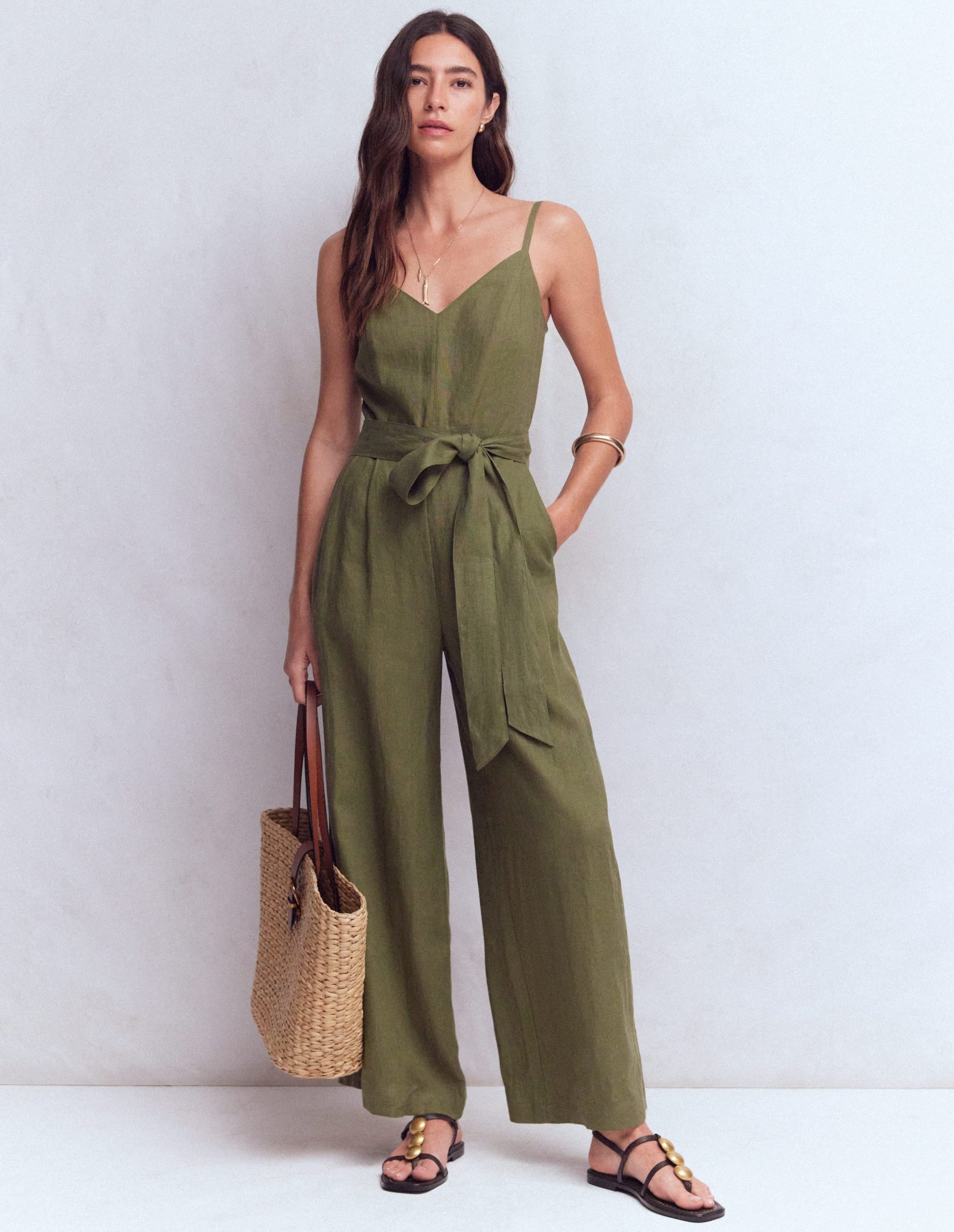 Linen Strappy Jumpsuit-Winter Moss - Image 2