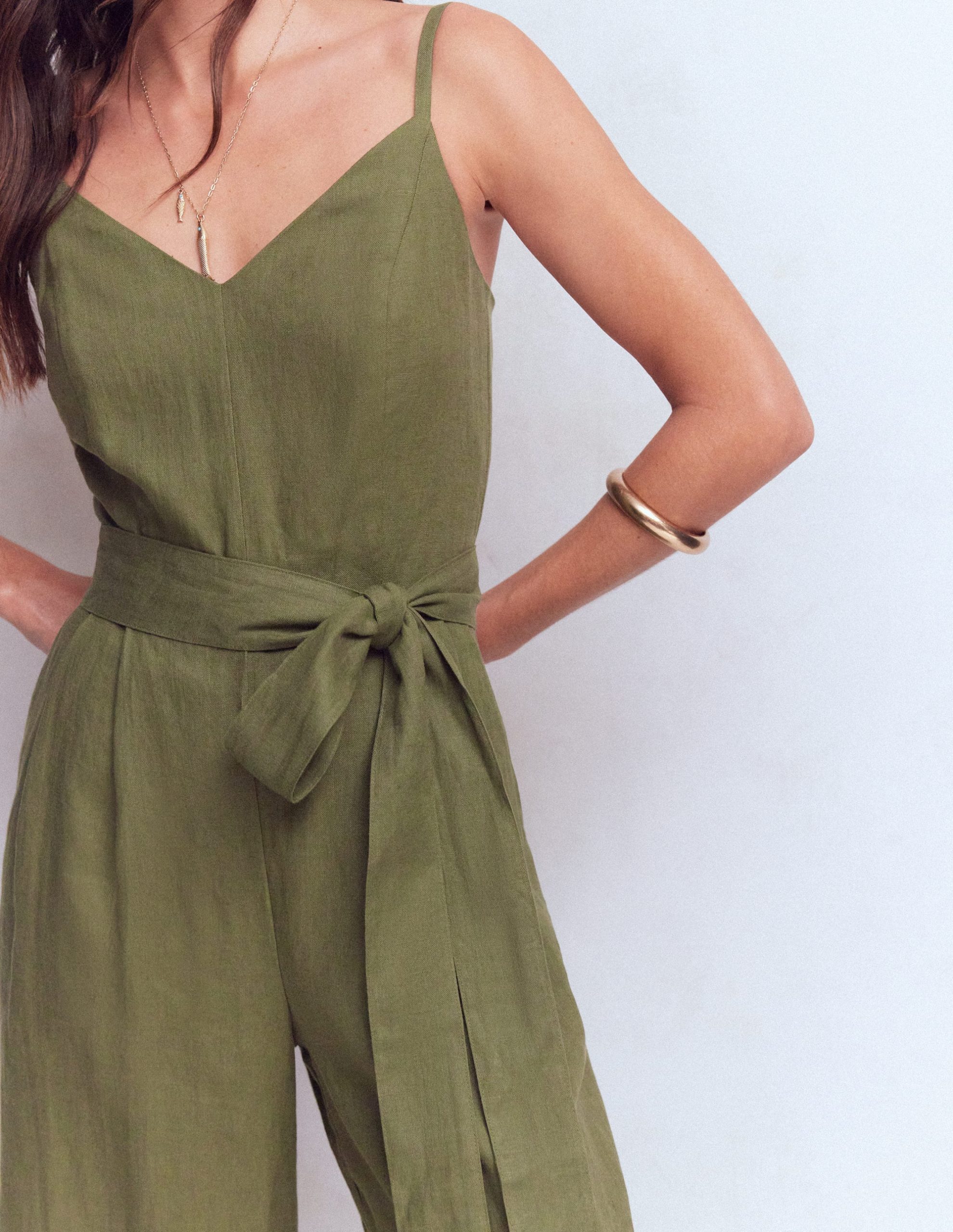 Linen Strappy Jumpsuit-Winter Moss - Image 3