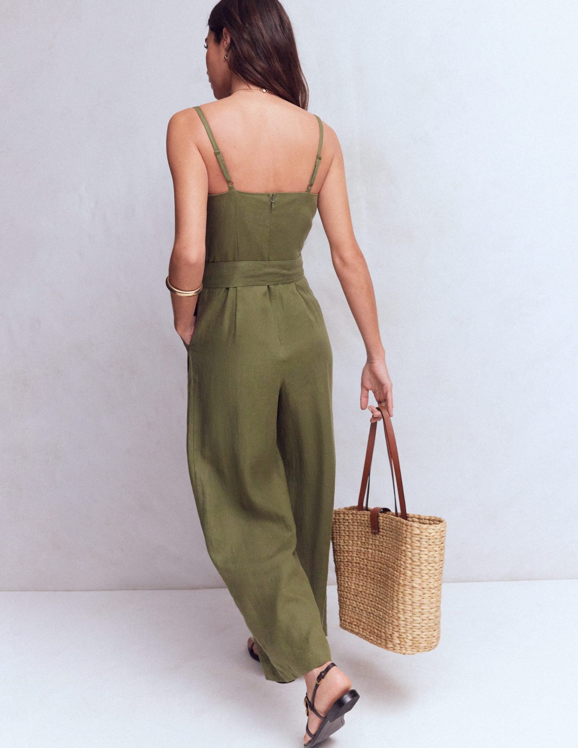 Linen Strappy Jumpsuit-Winter Moss - Image 4