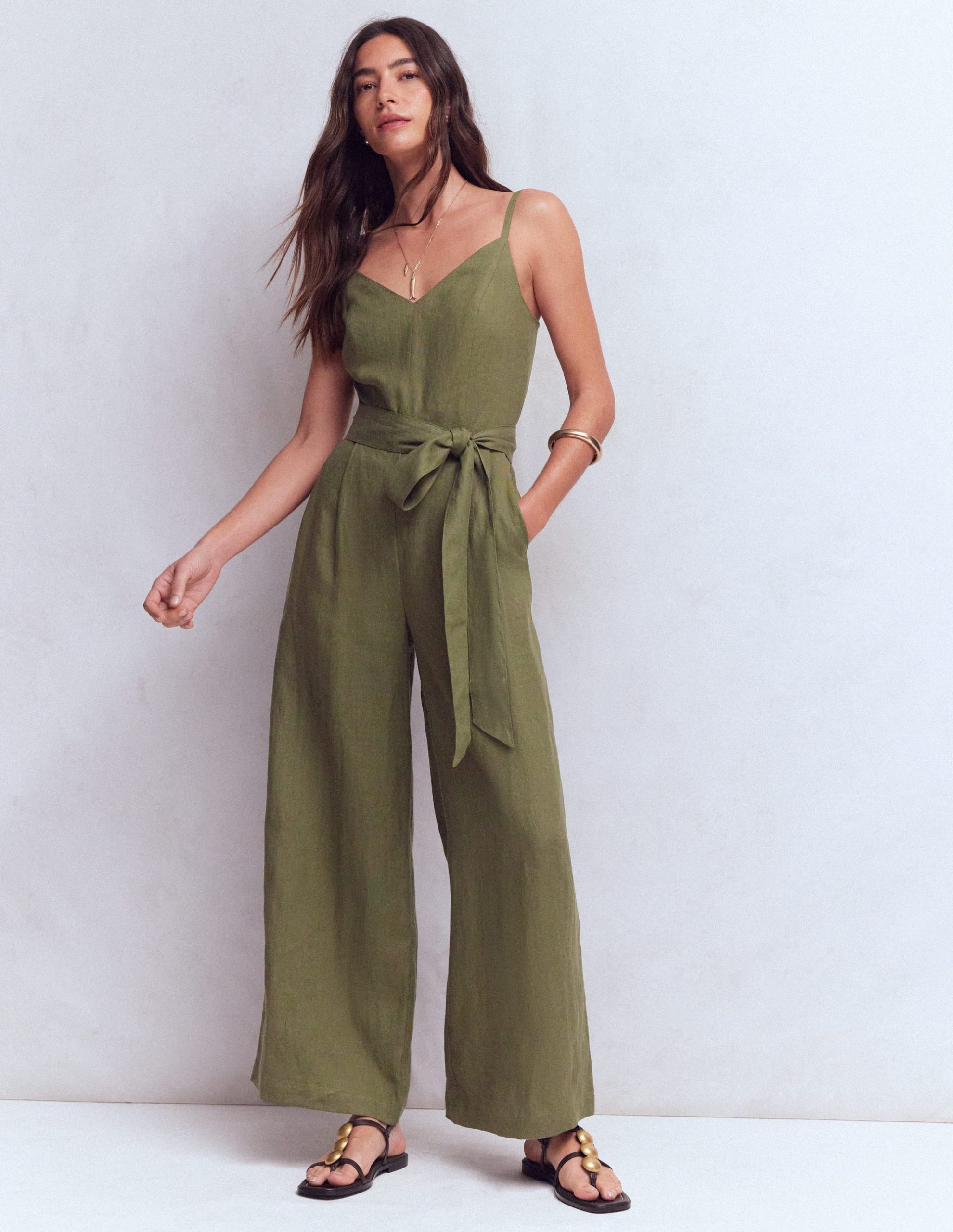 Linen Strappy Jumpsuit-Winter Moss - Image 6