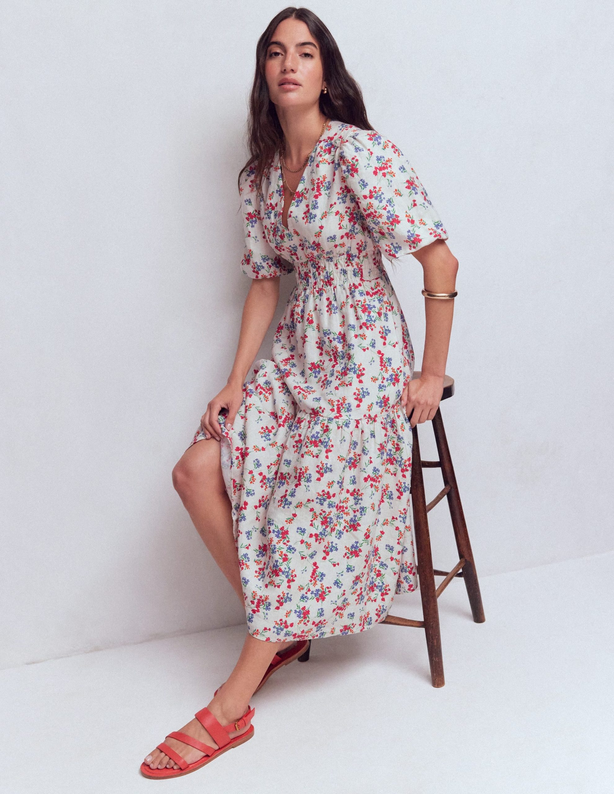 Irene Linen Midi Dress-Ivory. Bloom Scatter