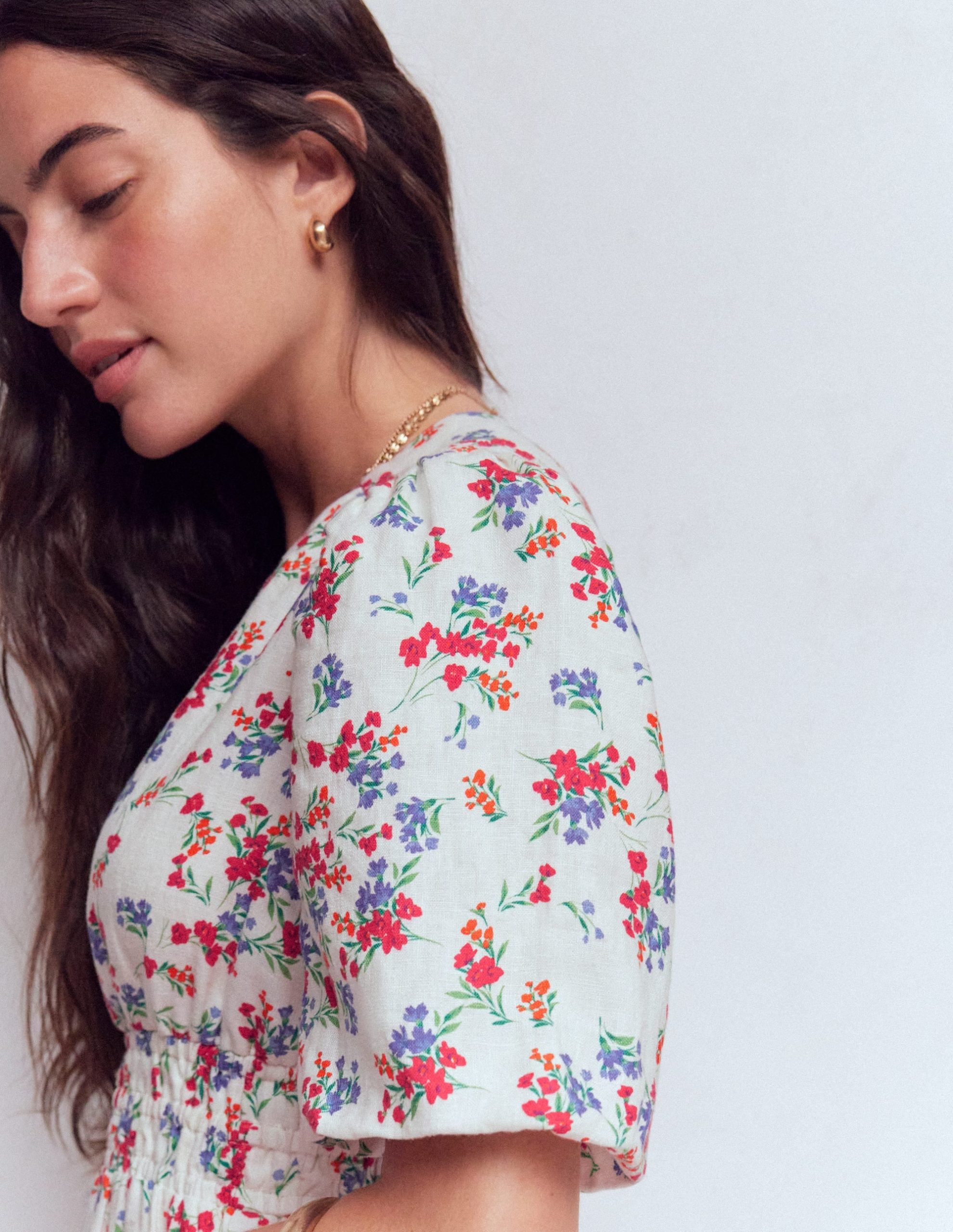 Irene Linen Midi Dress-Ivory. Bloom Scatter - Image 2