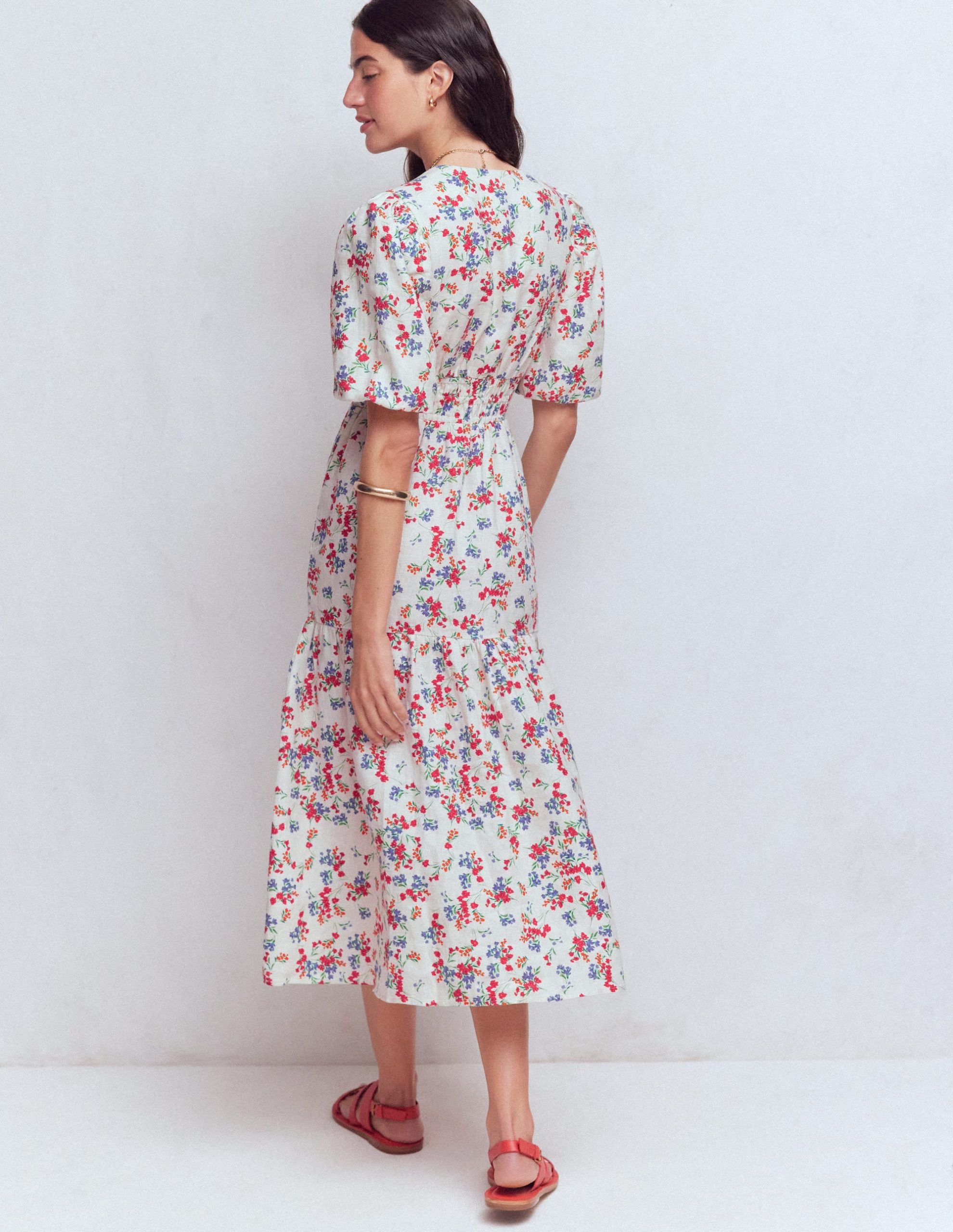 Irene Linen Midi Dress-Ivory. Bloom Scatter - Image 3