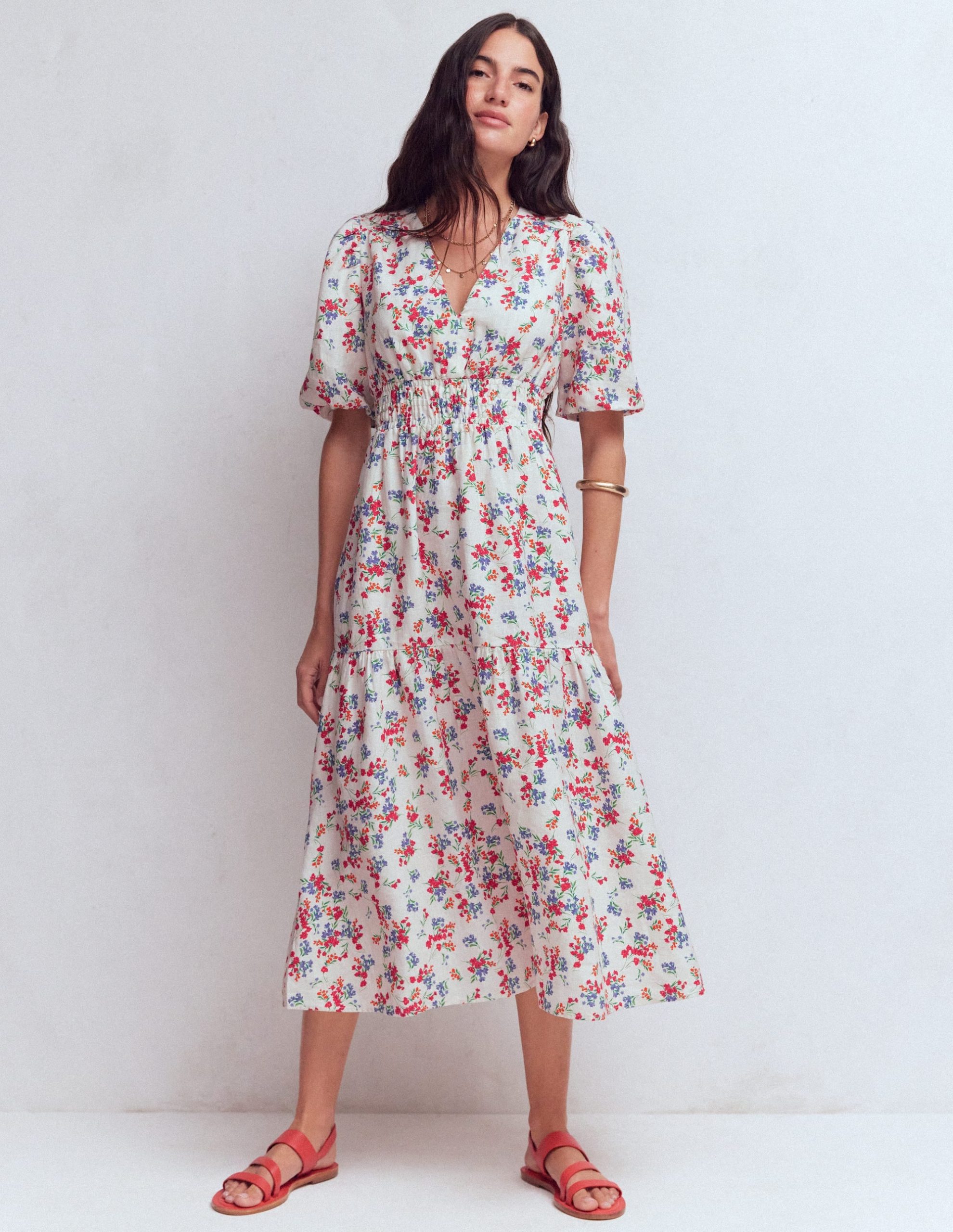 Irene Linen Midi Dress-Ivory. Bloom Scatter - Image 4