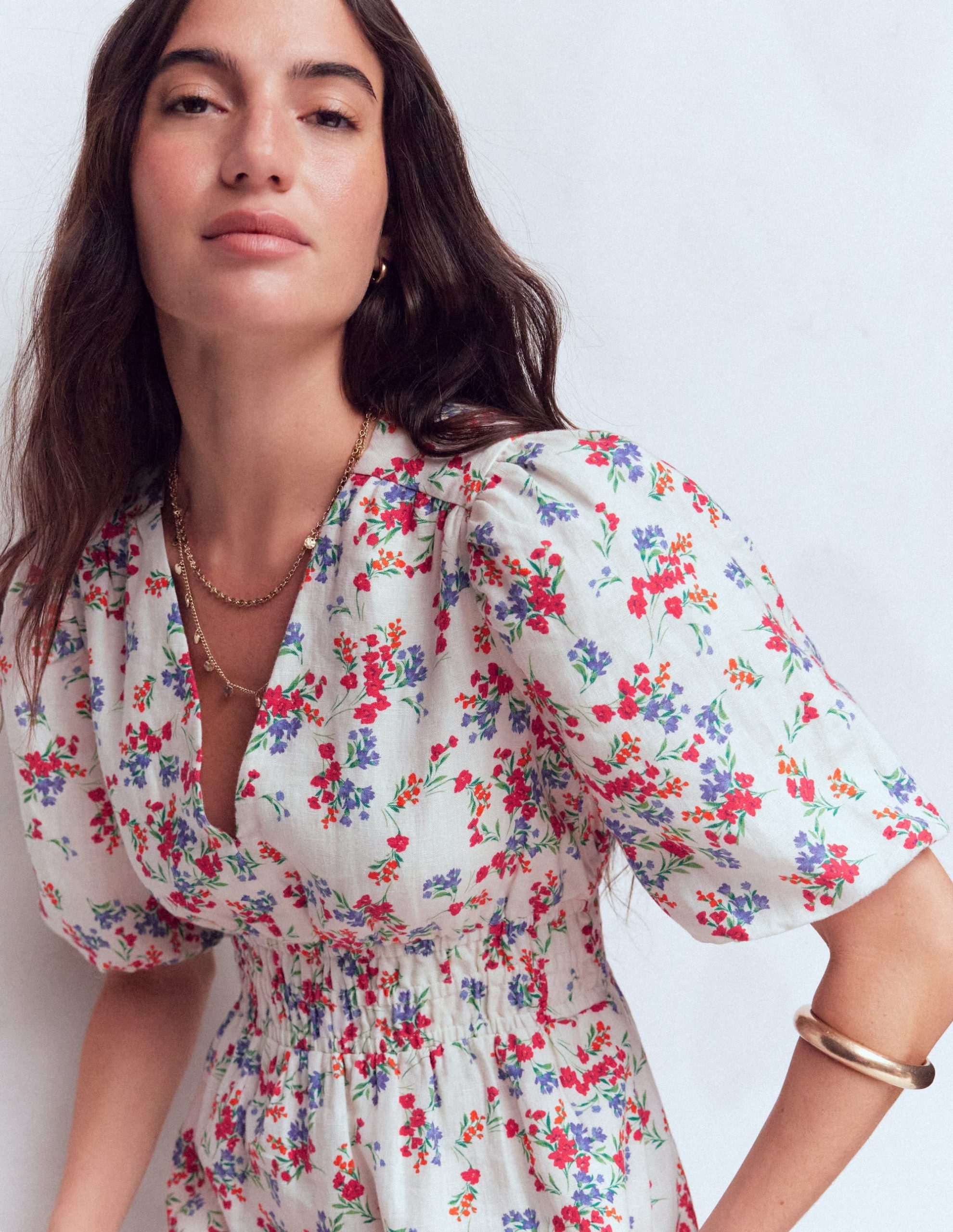 Irene Linen Midi Dress-Ivory. Bloom Scatter - Image 5