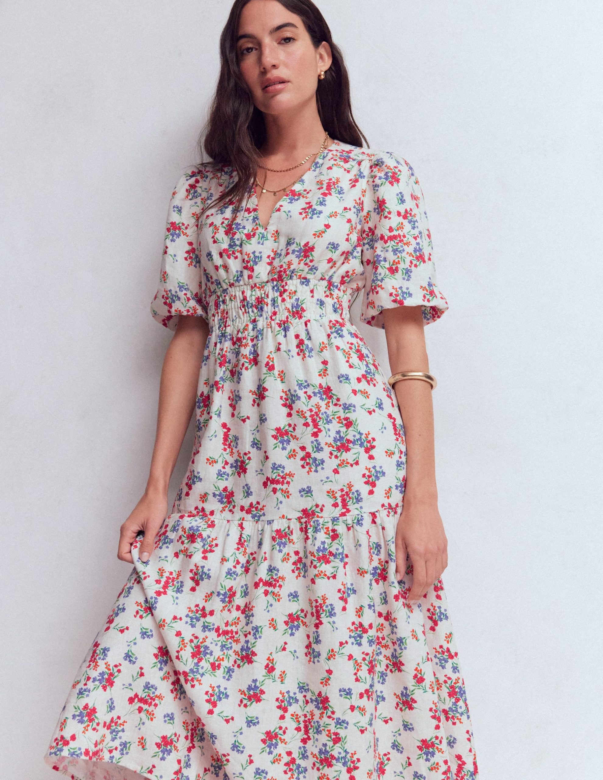 Irene Linen Midi Dress-Ivory. Bloom Scatter - Image 6