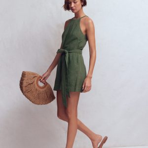 Rosa Double Cloth Playsuit-Hunter Green