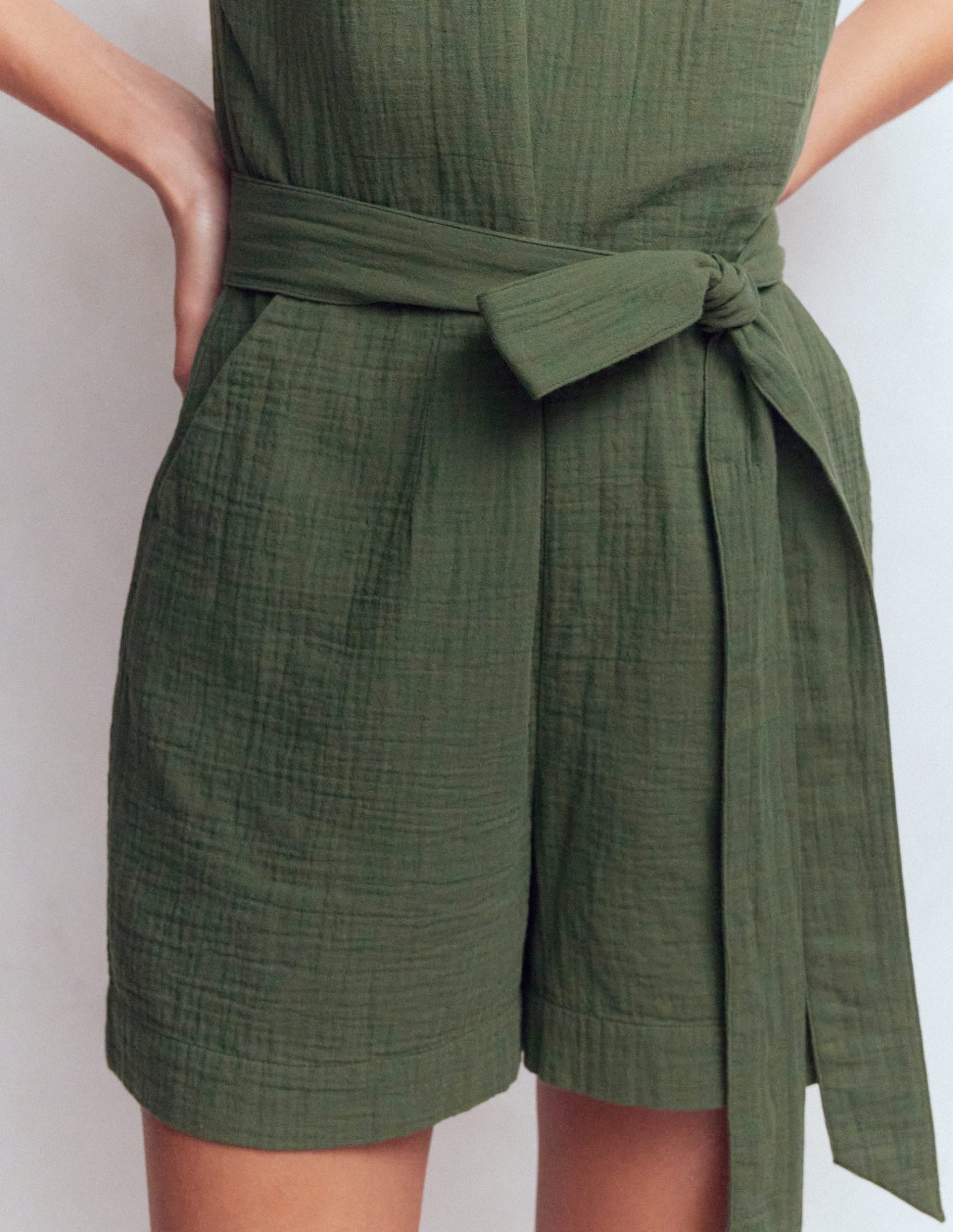 Rosa Double Cloth Playsuit-Hunter Green - Image 2