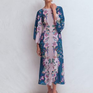 Angel Sleeve Boat Neck Dress-Tourmaline Blue. Orchid Canopy