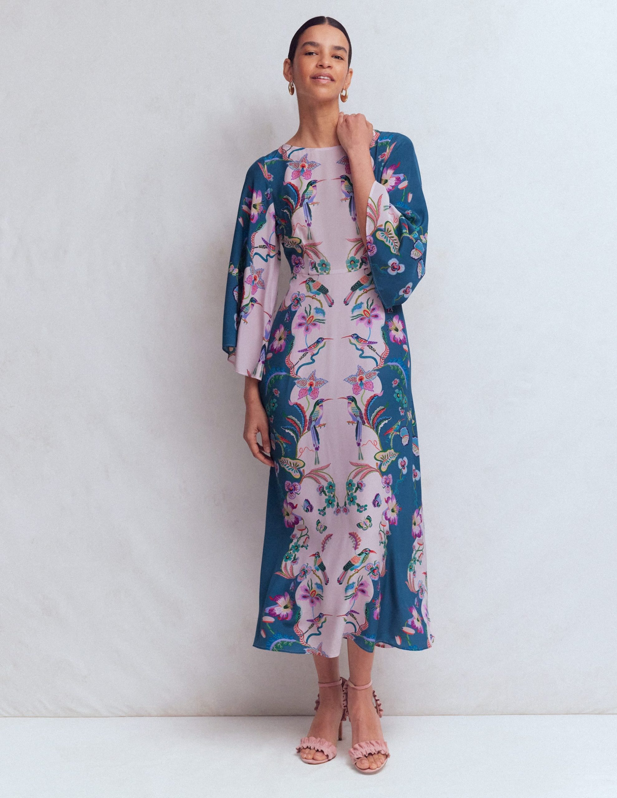 Angel Sleeve Boat Neck Dress-Tourmaline Blue. Orchid Canopy