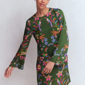 Flared Sleeve Shift Dress-Multi. Orchid Canopy