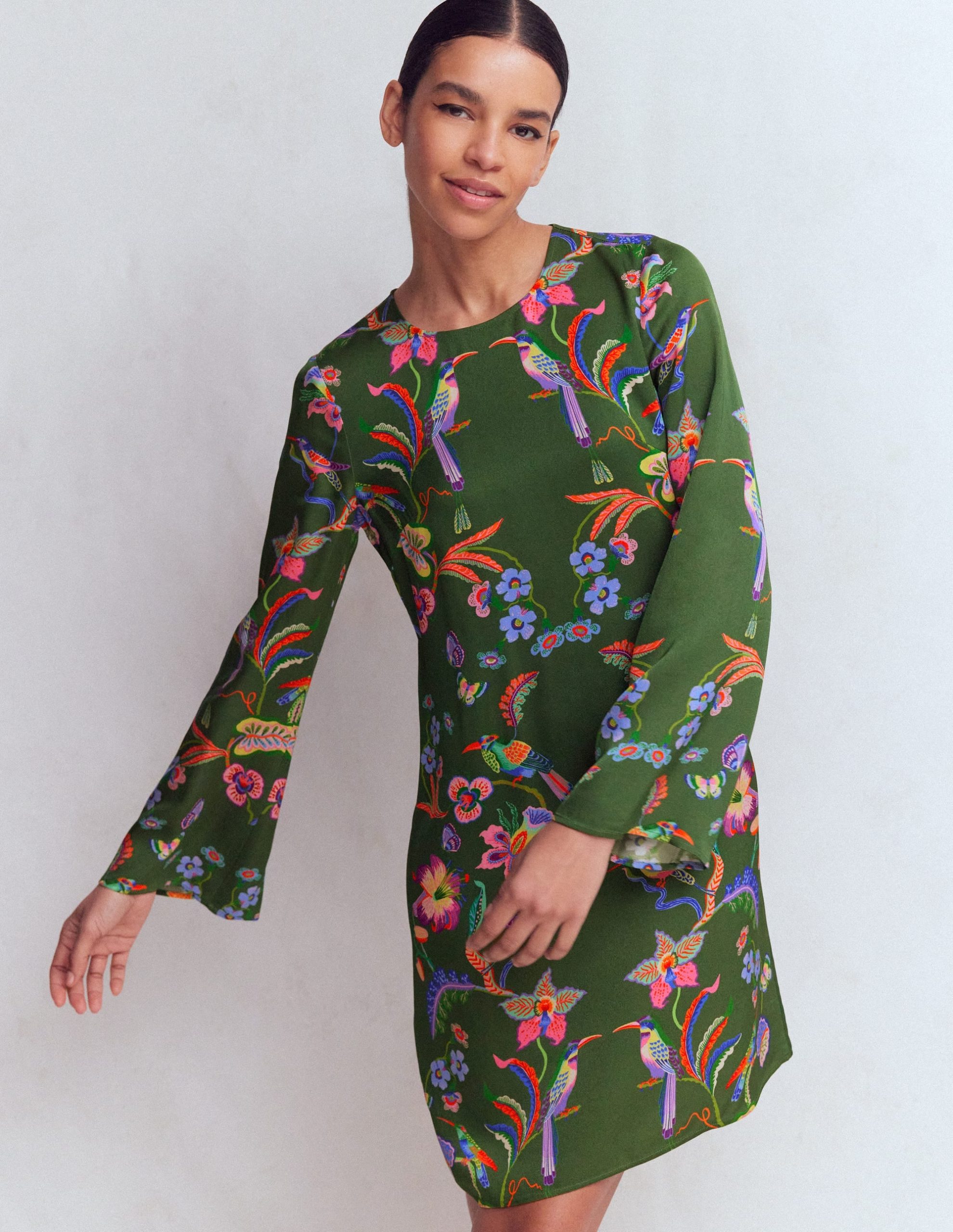 Flared Sleeve Shift Dress-Multi. Orchid Canopy