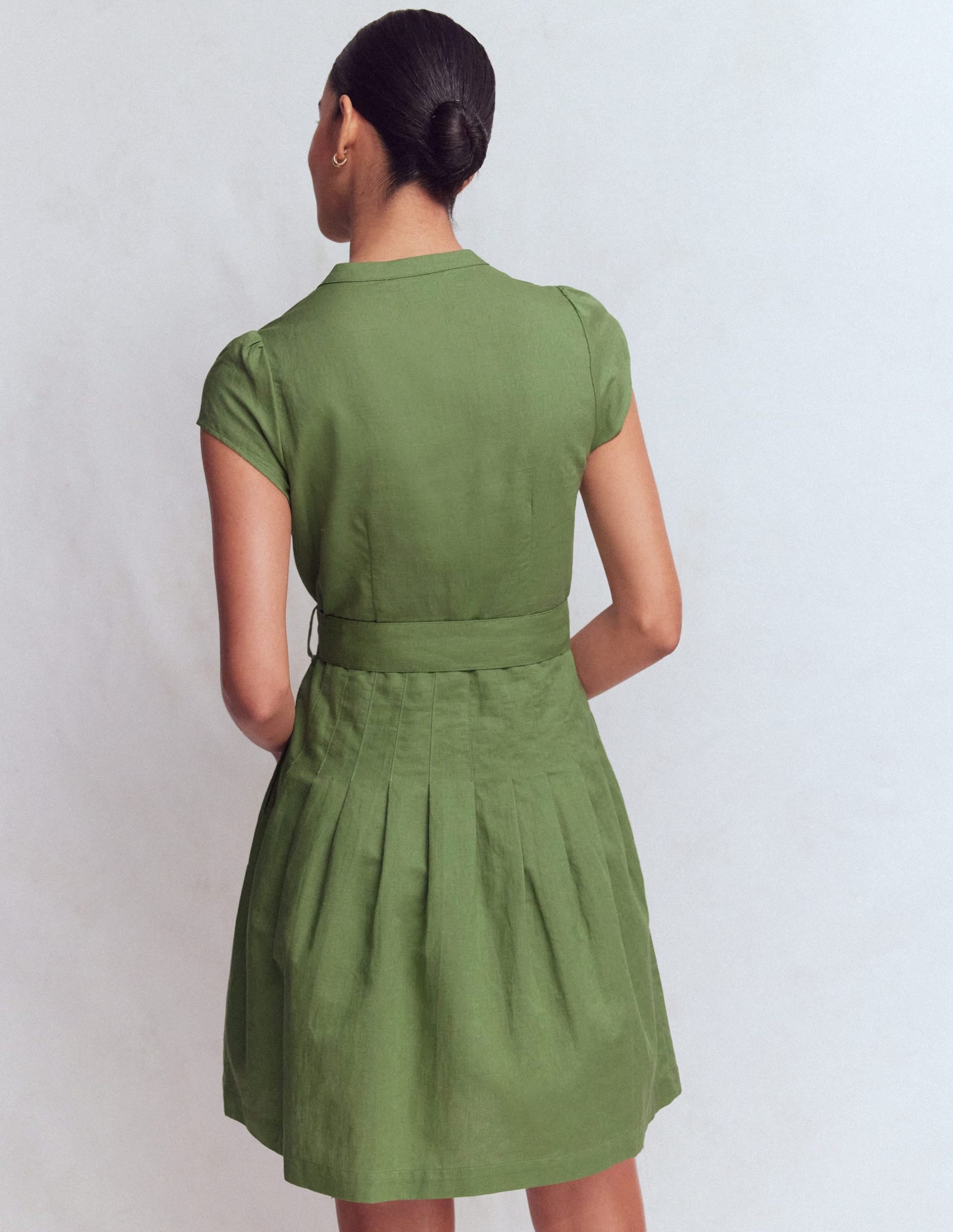 Arabella Short Linen Dress-Safari Green - Image 3