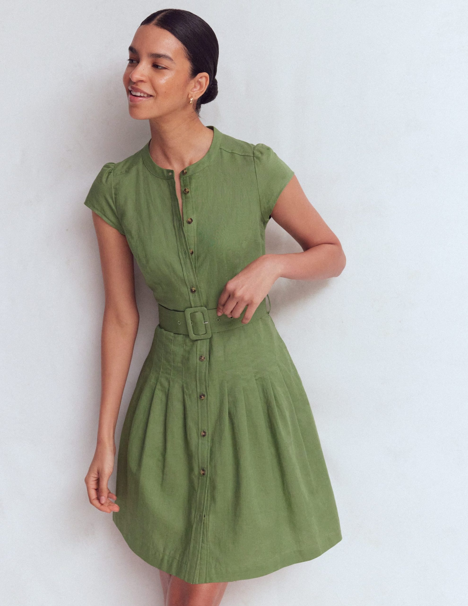 Arabella Short Linen Dress-Safari Green - Image 4