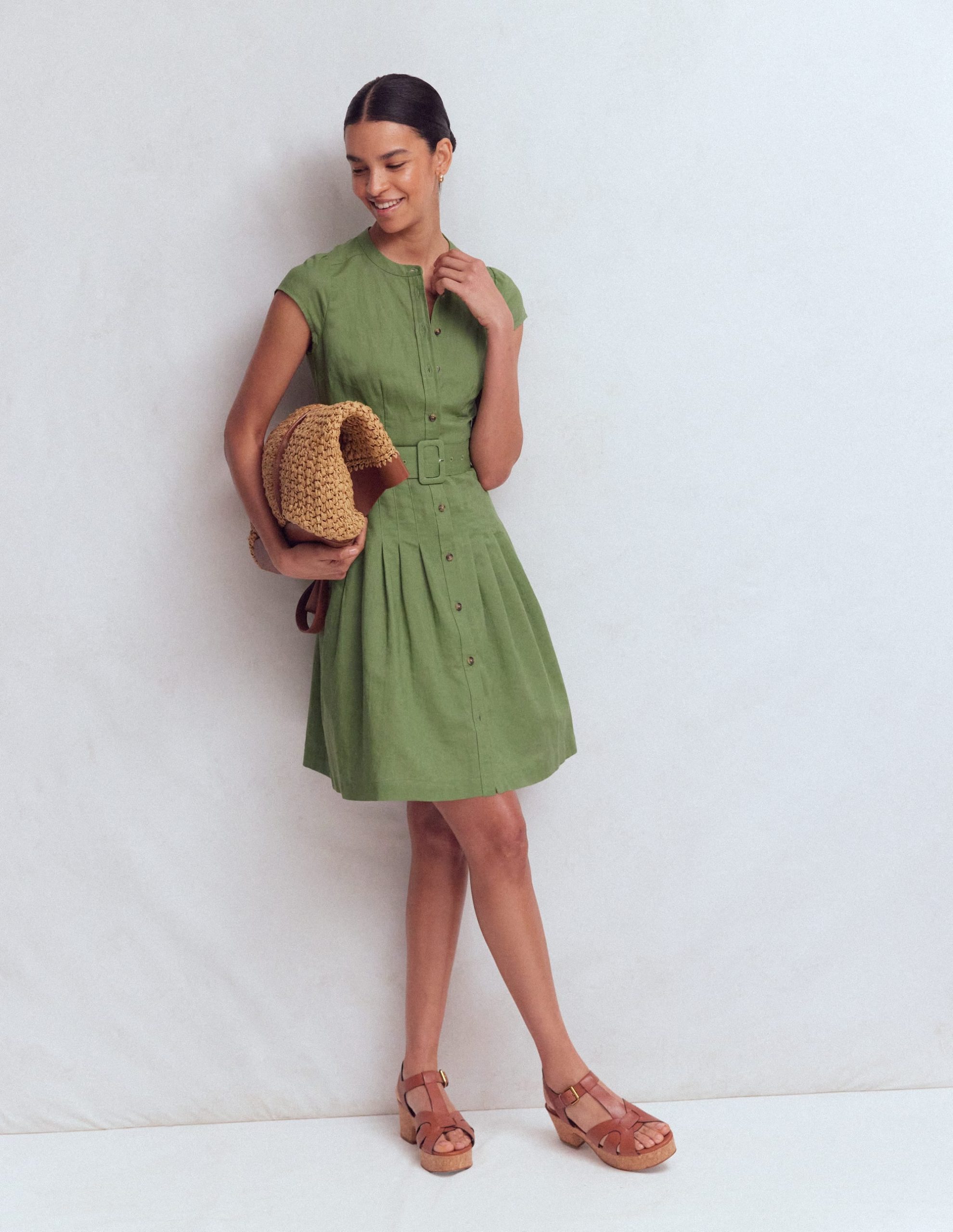 Arabella Short Linen Dress-Safari Green - Image 6