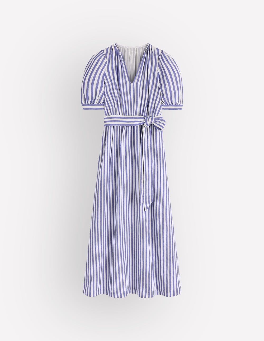 Double Cloth Puff Sleeve Dress-Blue Ivory Stripe - Image 6