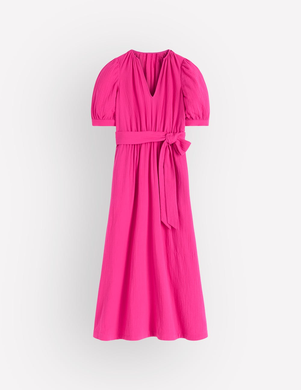 Double Cloth Puff Sleeve Dress-Bright Pink - Image 5
