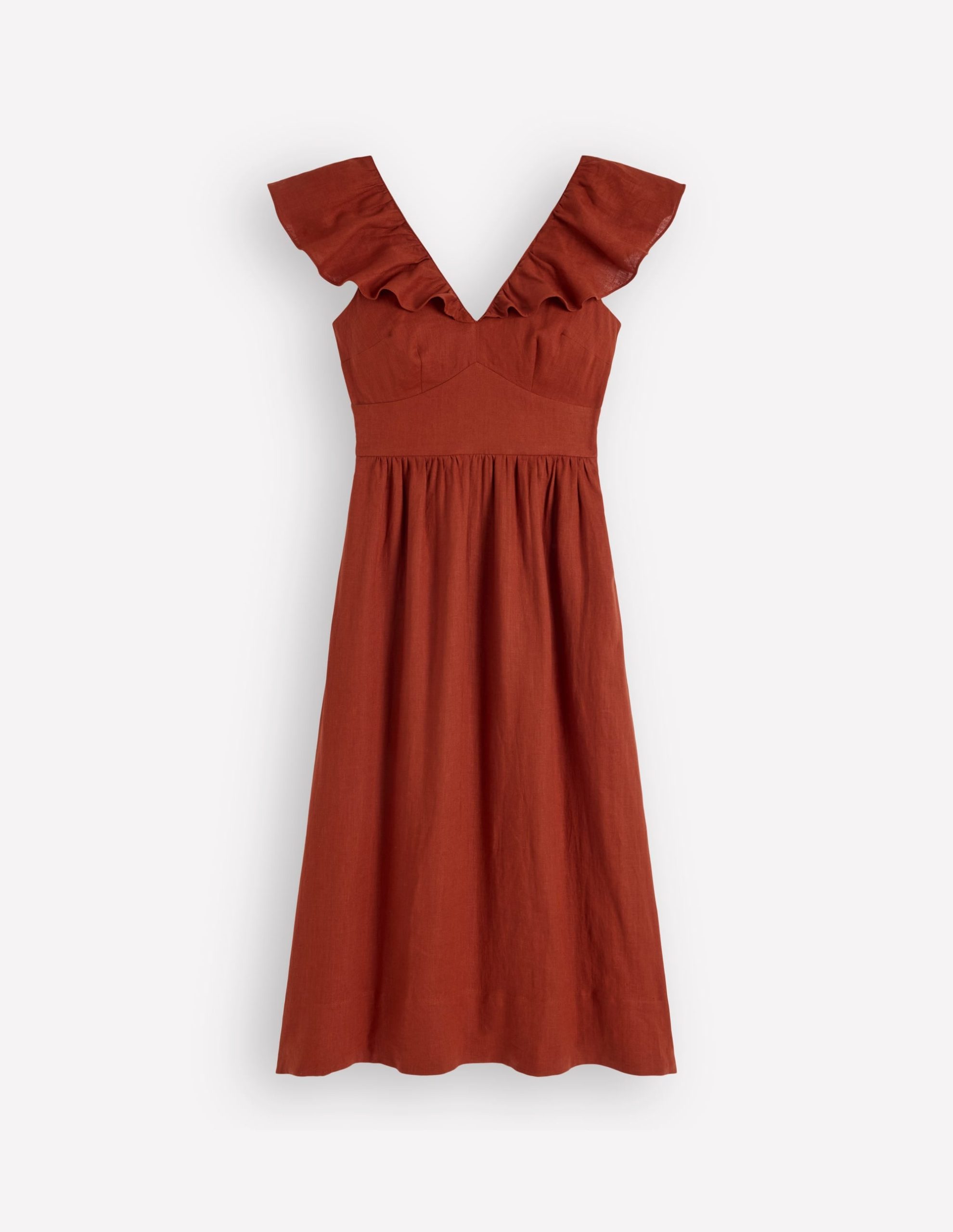 Mega Ruffle Linen Dress-Burnt Henna - Image 7