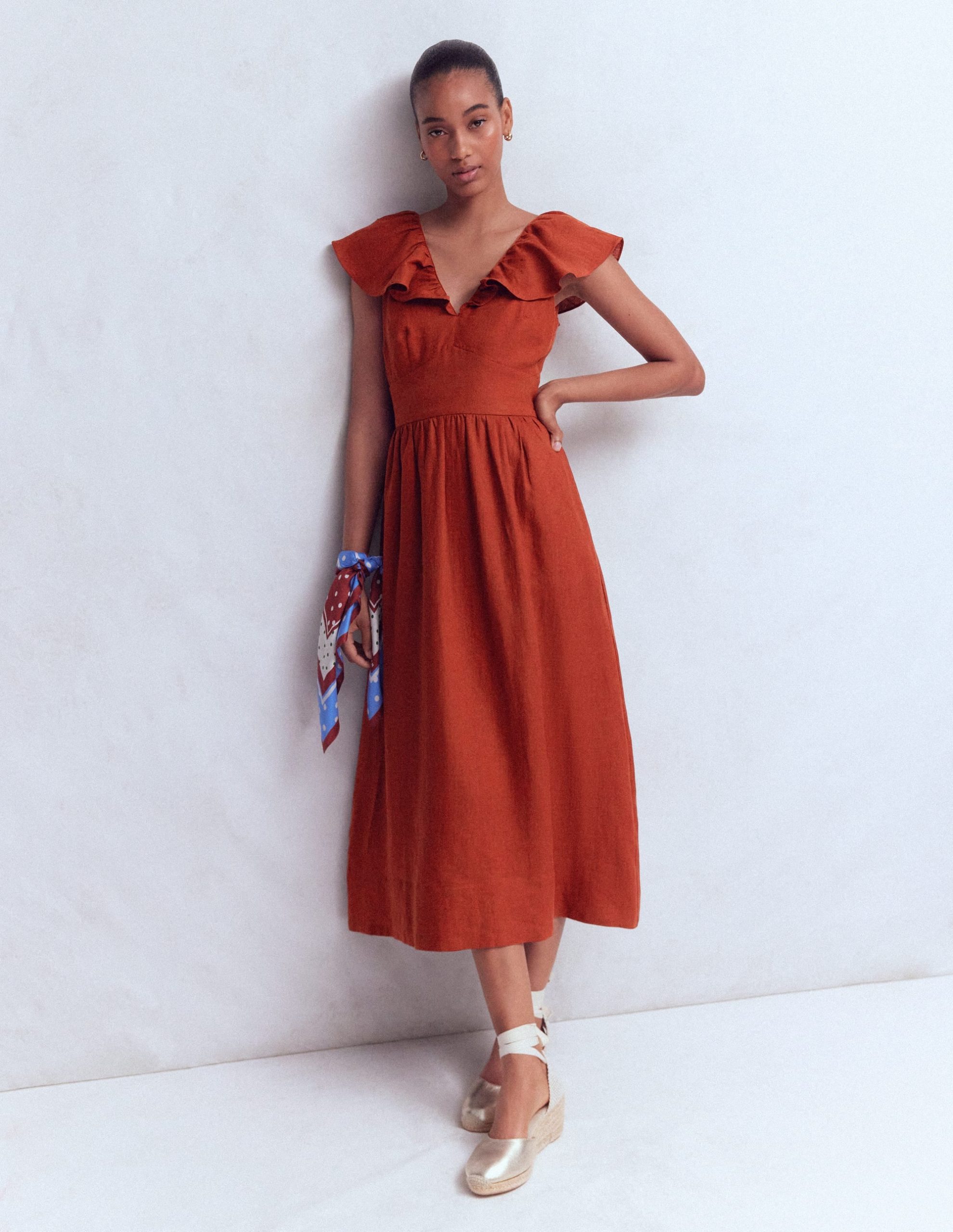 Mega Ruffle Linen Dress-Burnt Henna - Image 2