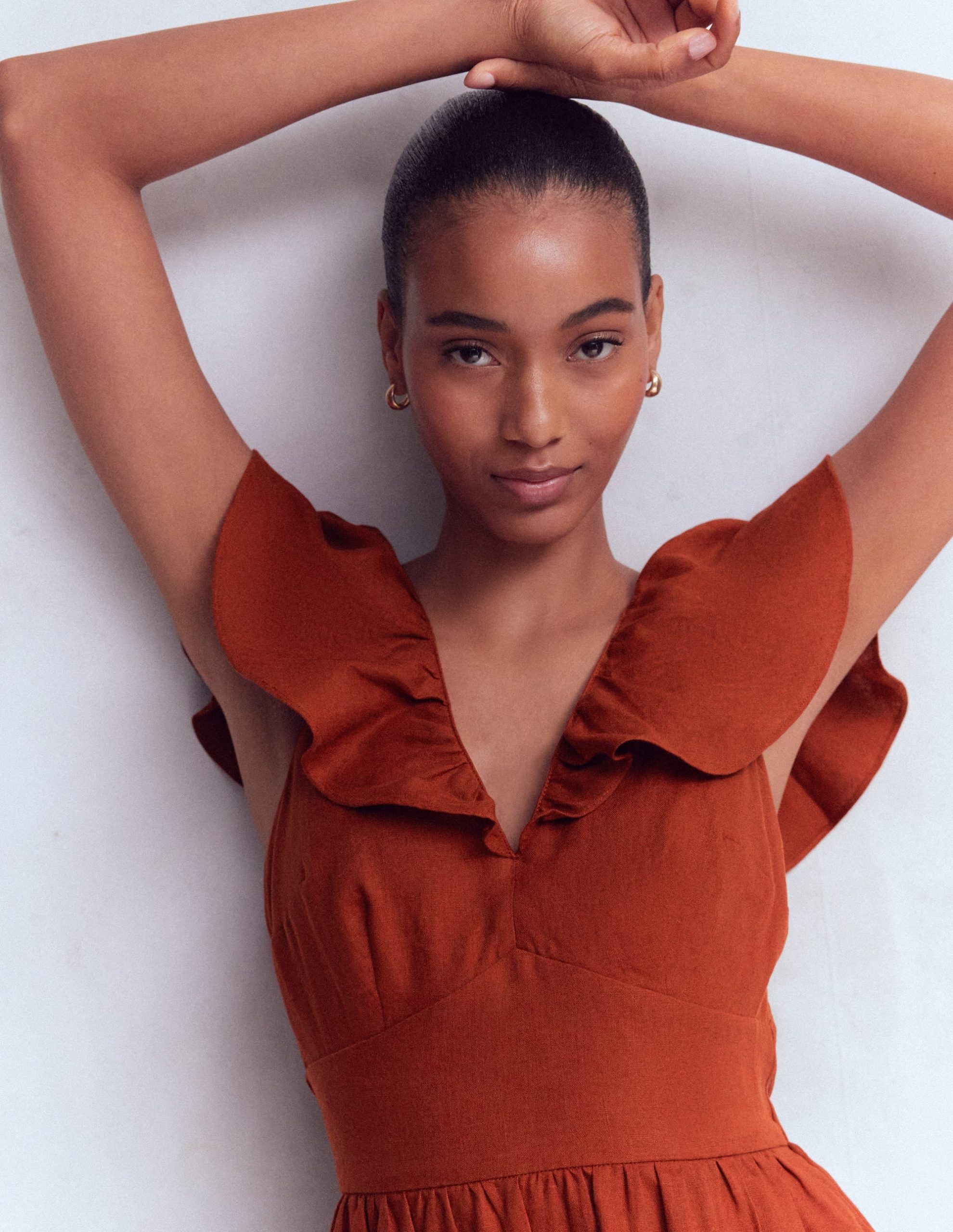 Mega Ruffle Linen Dress-Burnt Henna - Image 3