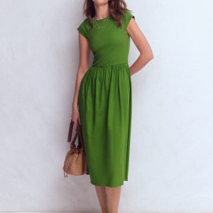 Boat Neck Mix Dress-Safari Green