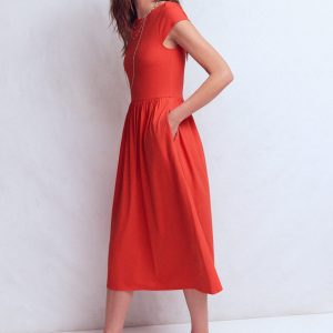 Boat Neck Mix Dress-Blood Orange