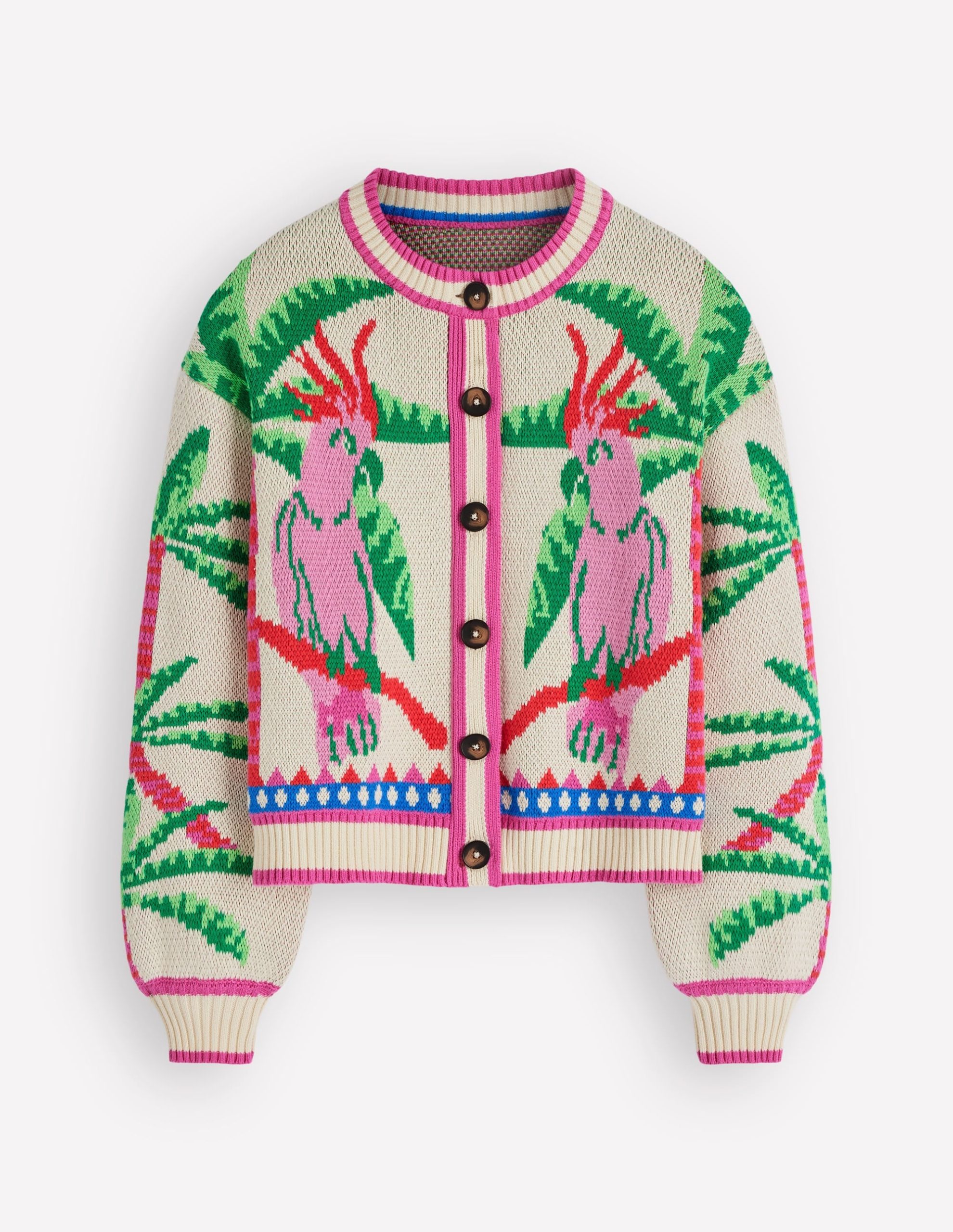 Abi Jacquard Cardigan-Warm Ivory. Palm Tree Birds - Image 9