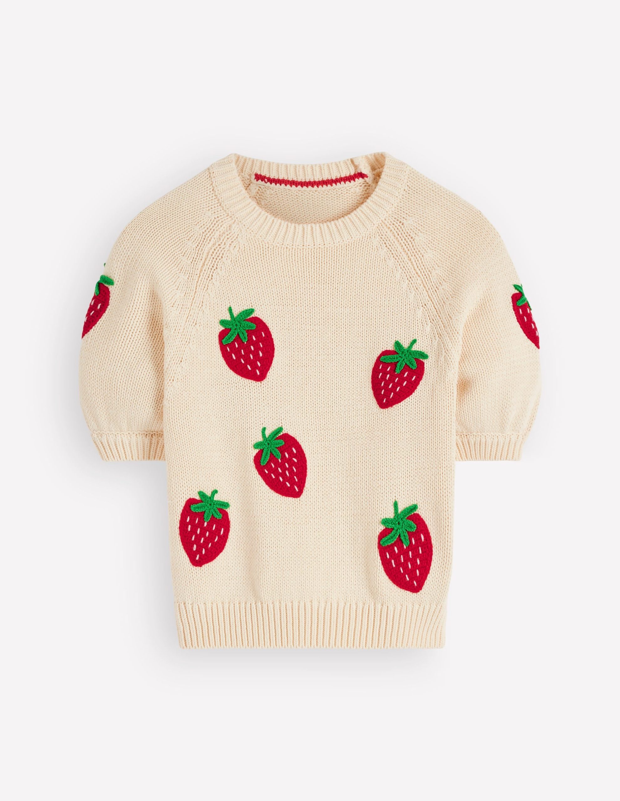 Margot Puff Sleeve T-Shirt-Warm Ivory Strawberry - Image 8