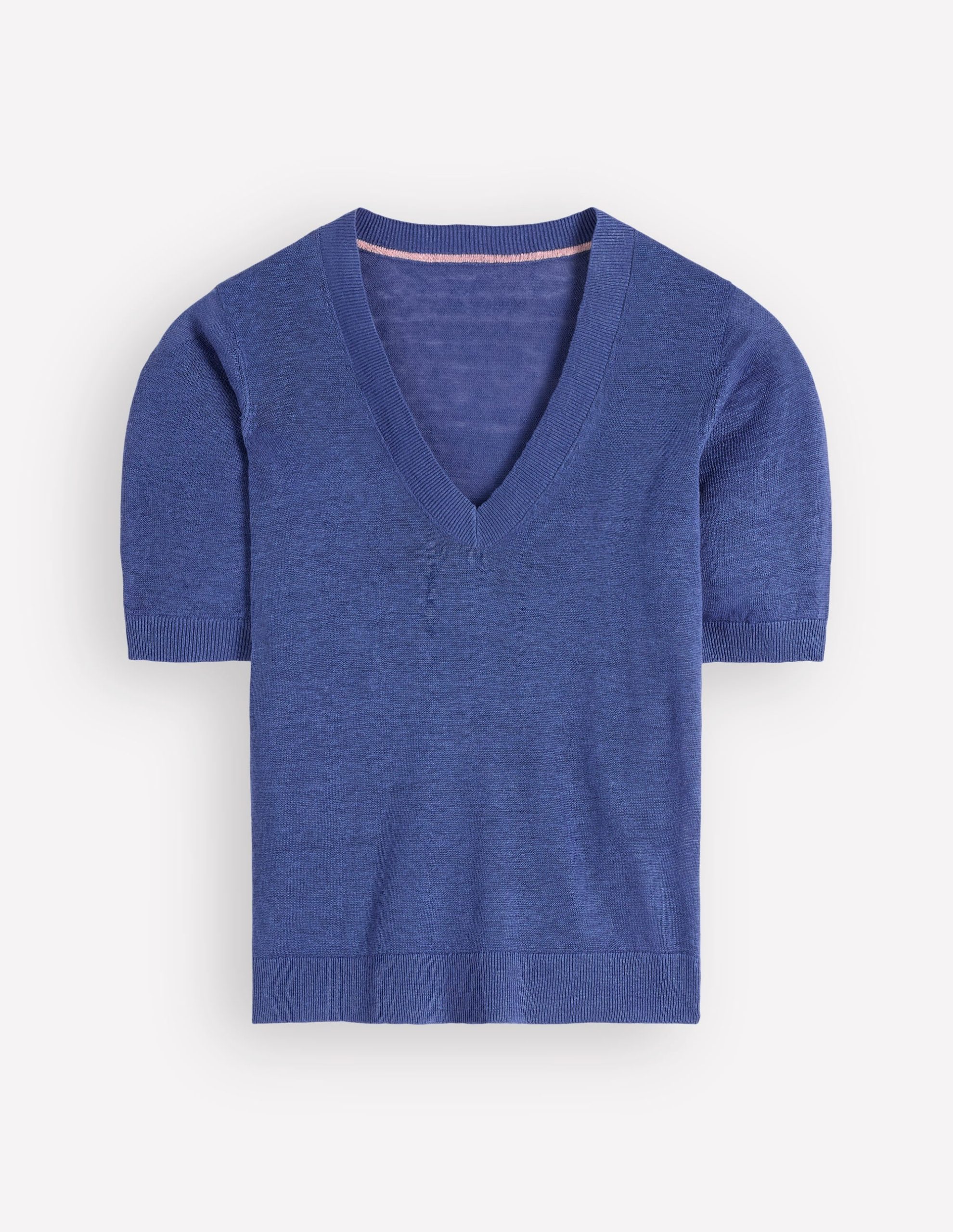 Agnes Linen V Neck T-Shirt-Solid Blue - Image 5
