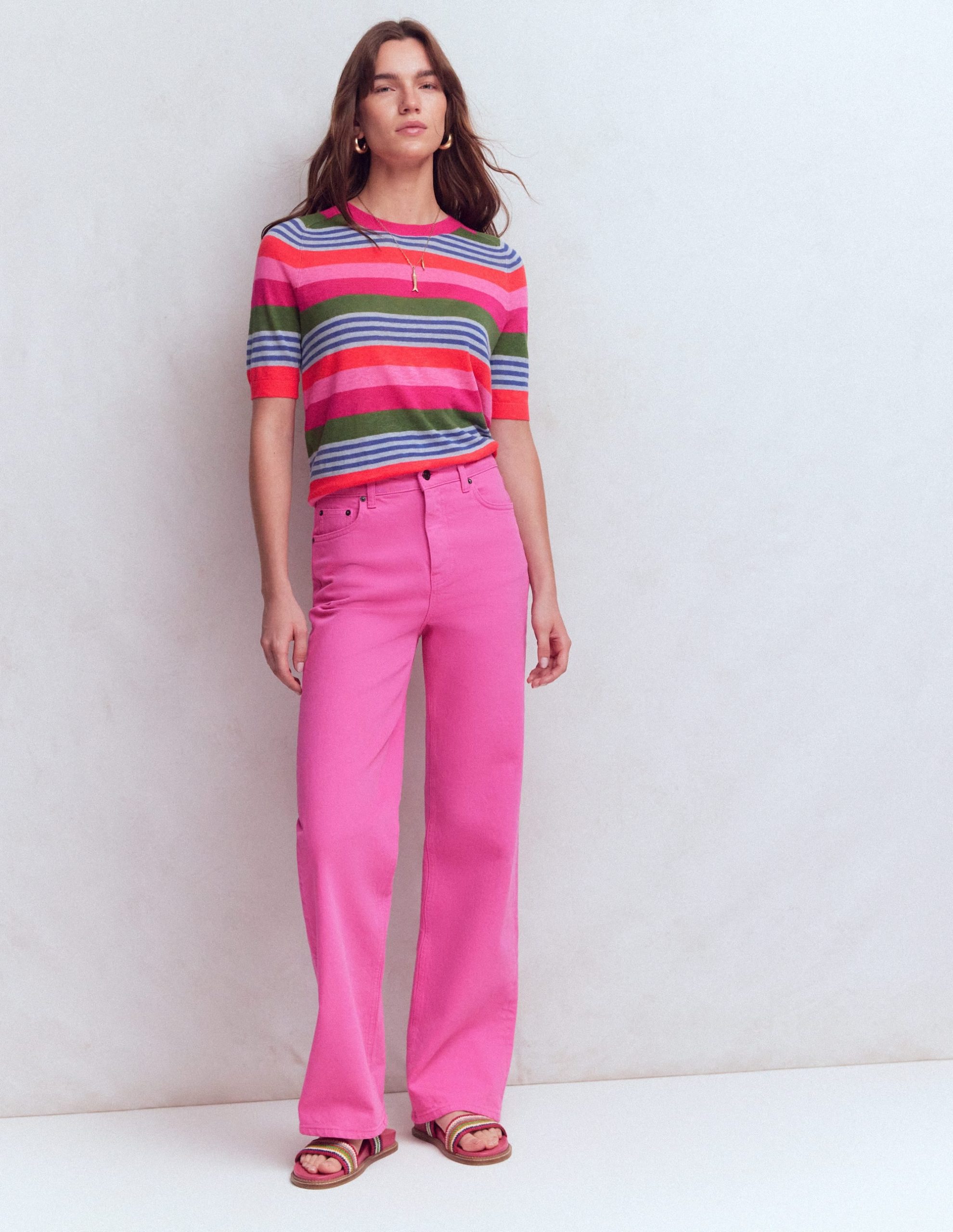 Agnes Linen Button T-Shirt-Multi Stripe - Image 4
