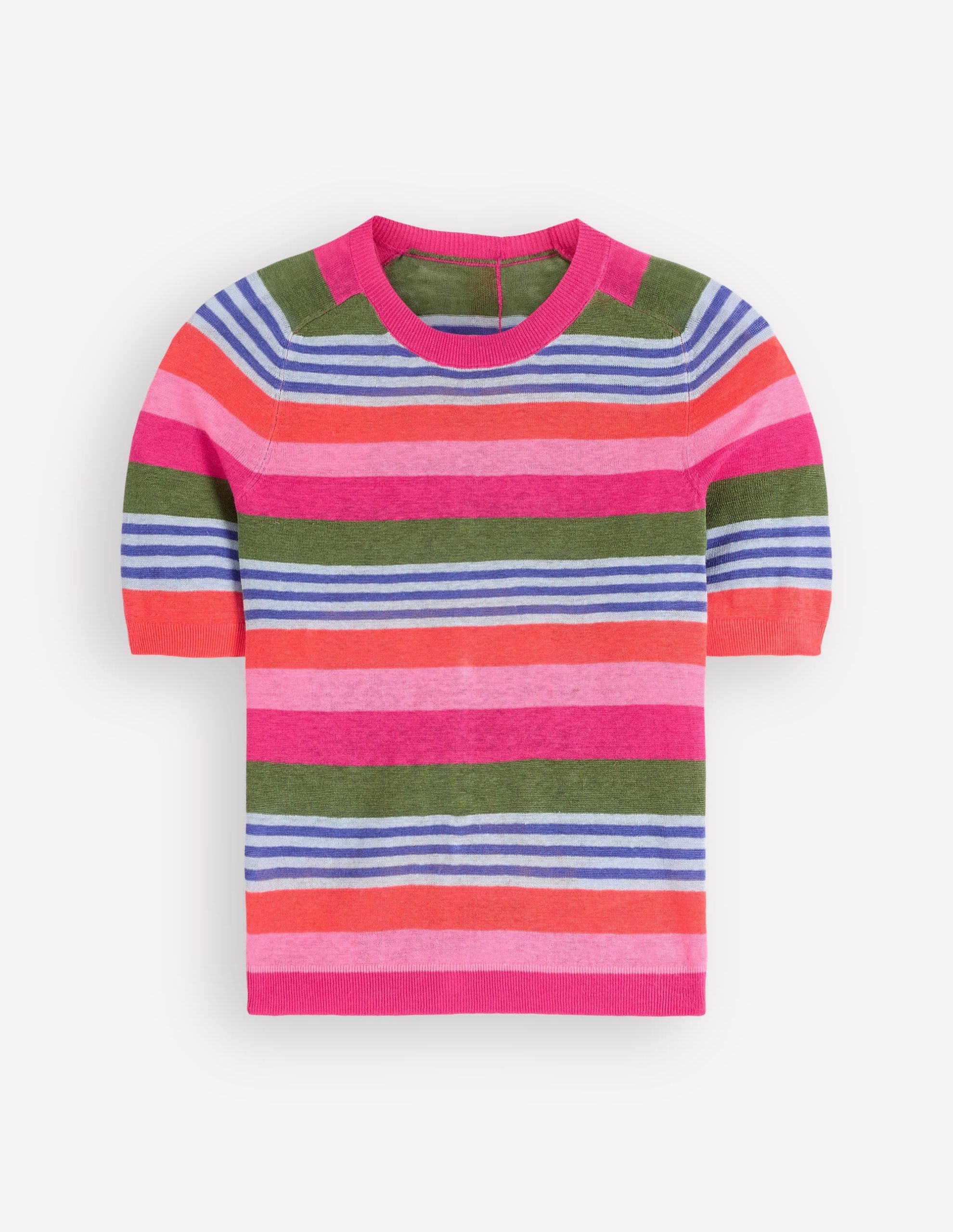Agnes Linen Button T-Shirt-Multi Stripe - Image 6