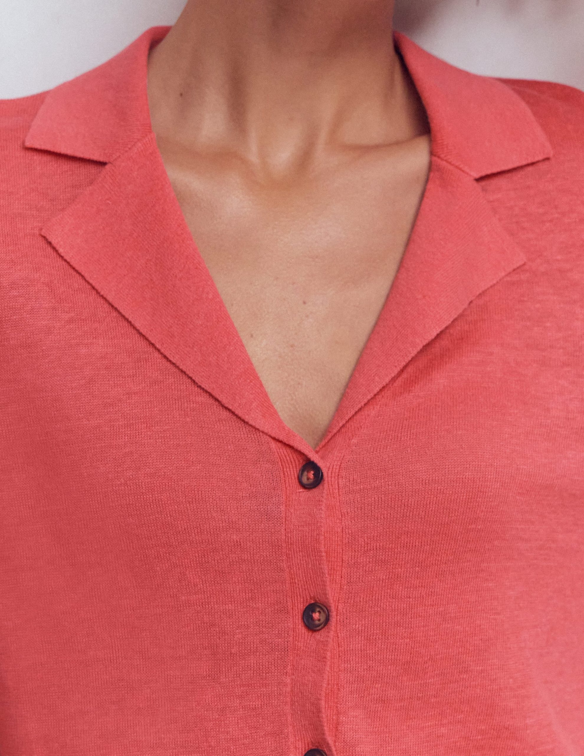 Agnes Collar Linen Cardigan-Coral - Image 2
