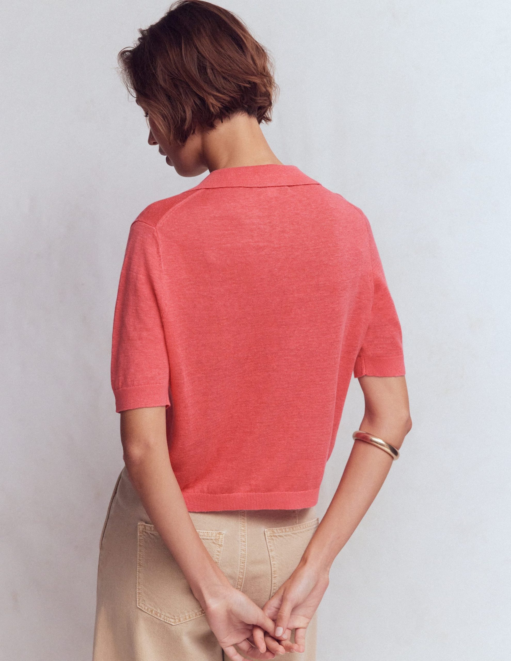 Agnes Collar Linen Cardigan-Coral - Image 3