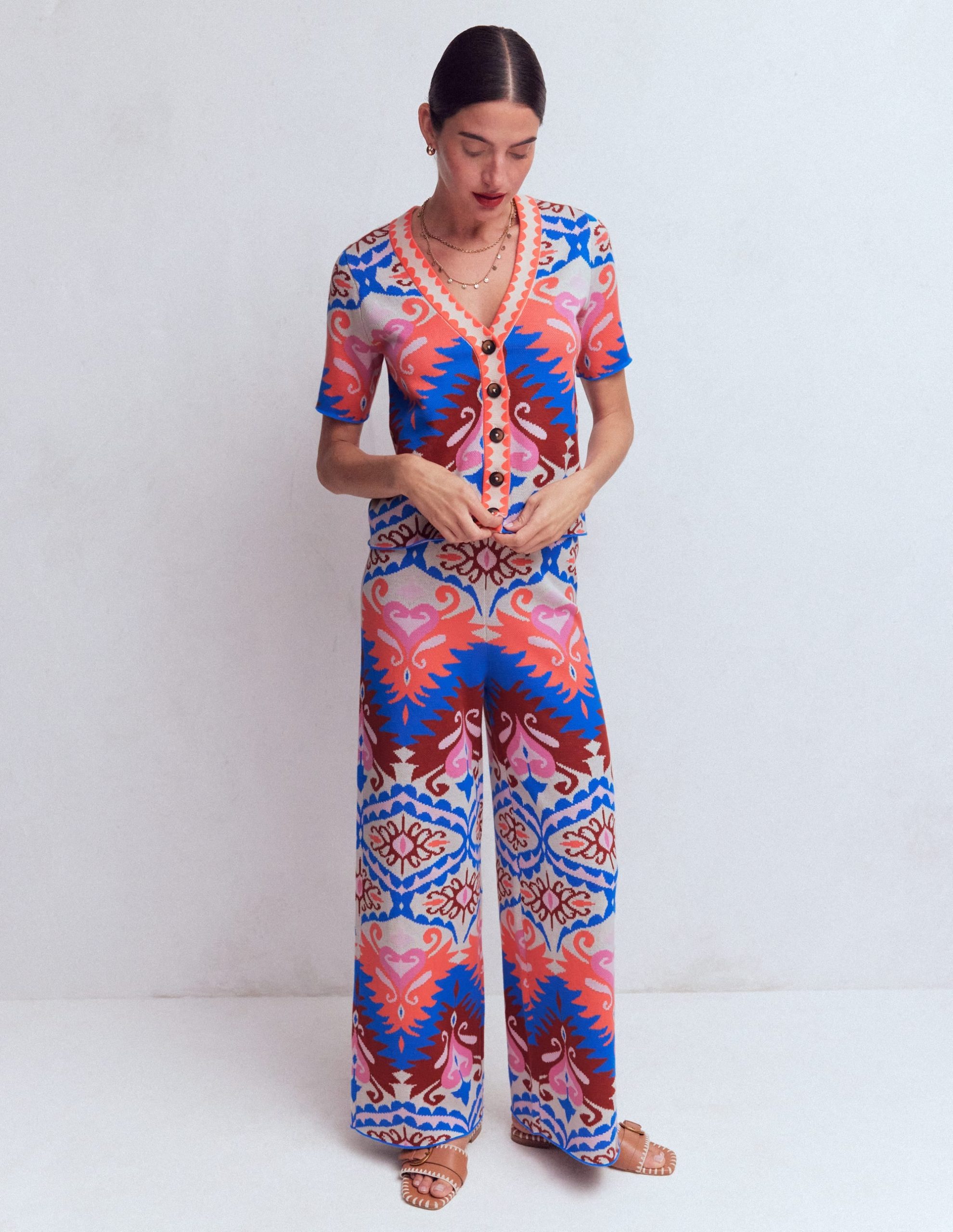 Short Sleeve Jacquard Cardigan-Aztec - Image 4