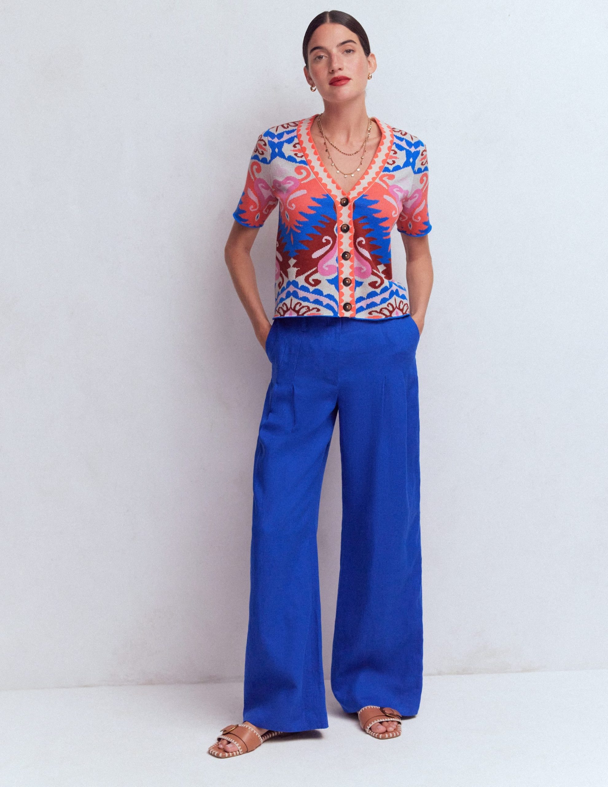 Short Sleeve Jacquard Cardigan-Aztec - Image 6