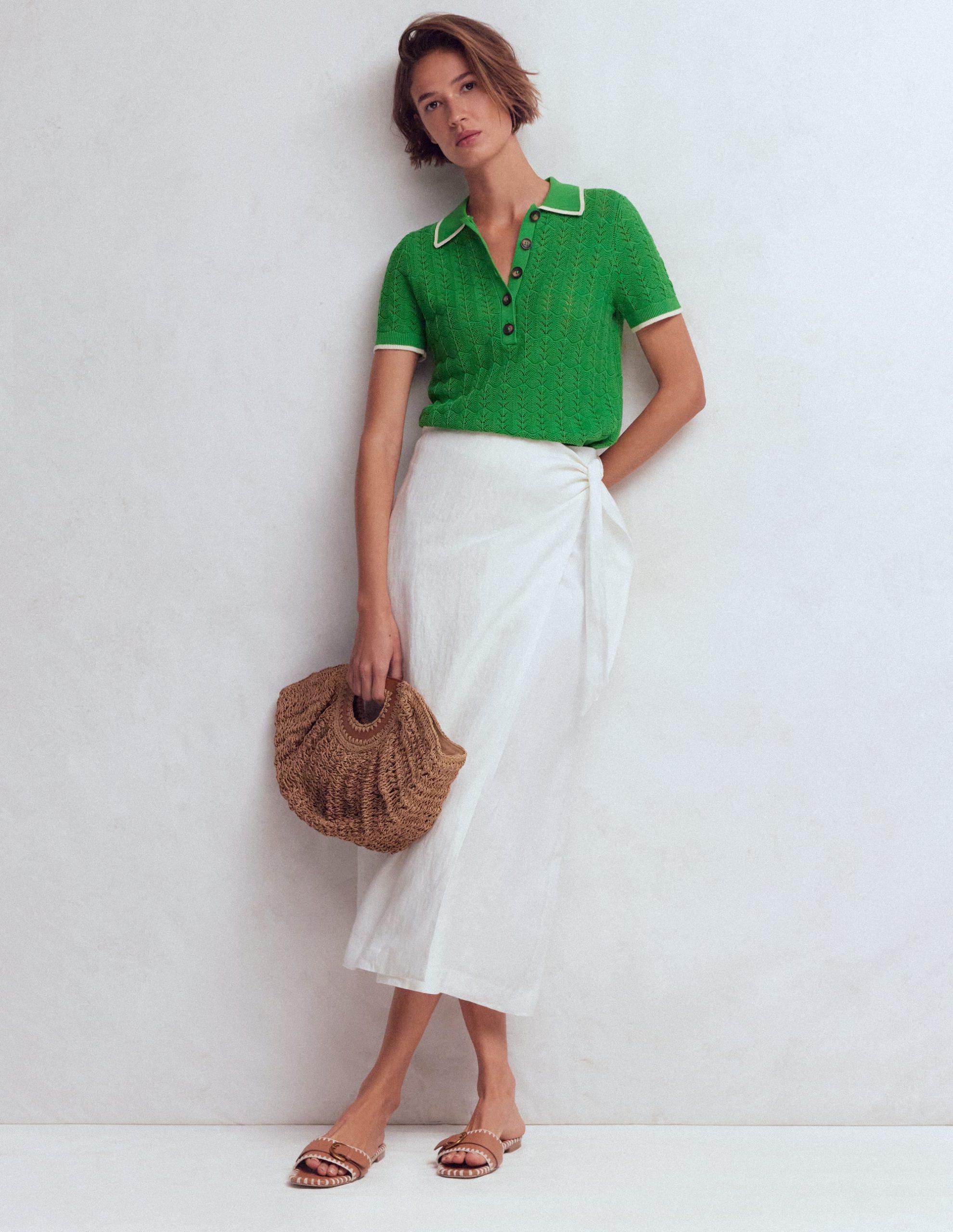 Pointelle Henley T-shirt-Online Lime - Image 5