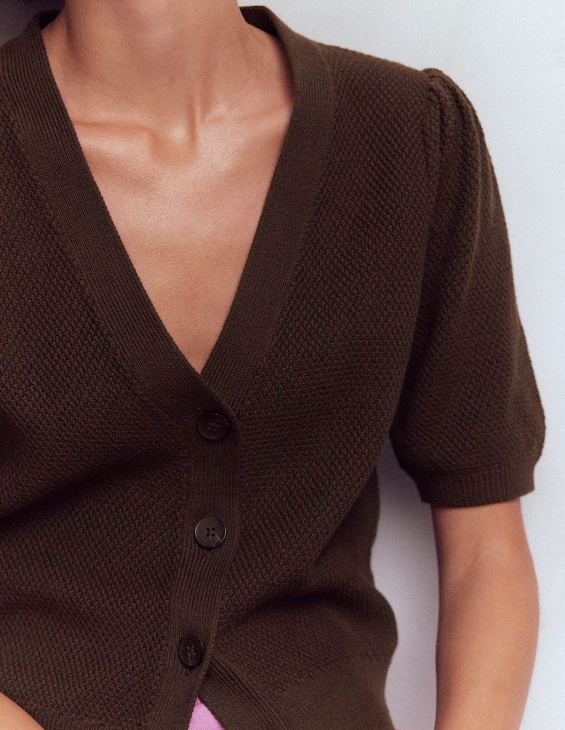 Hayley Cotton V-neck Cardigan-Espresso - Image 2