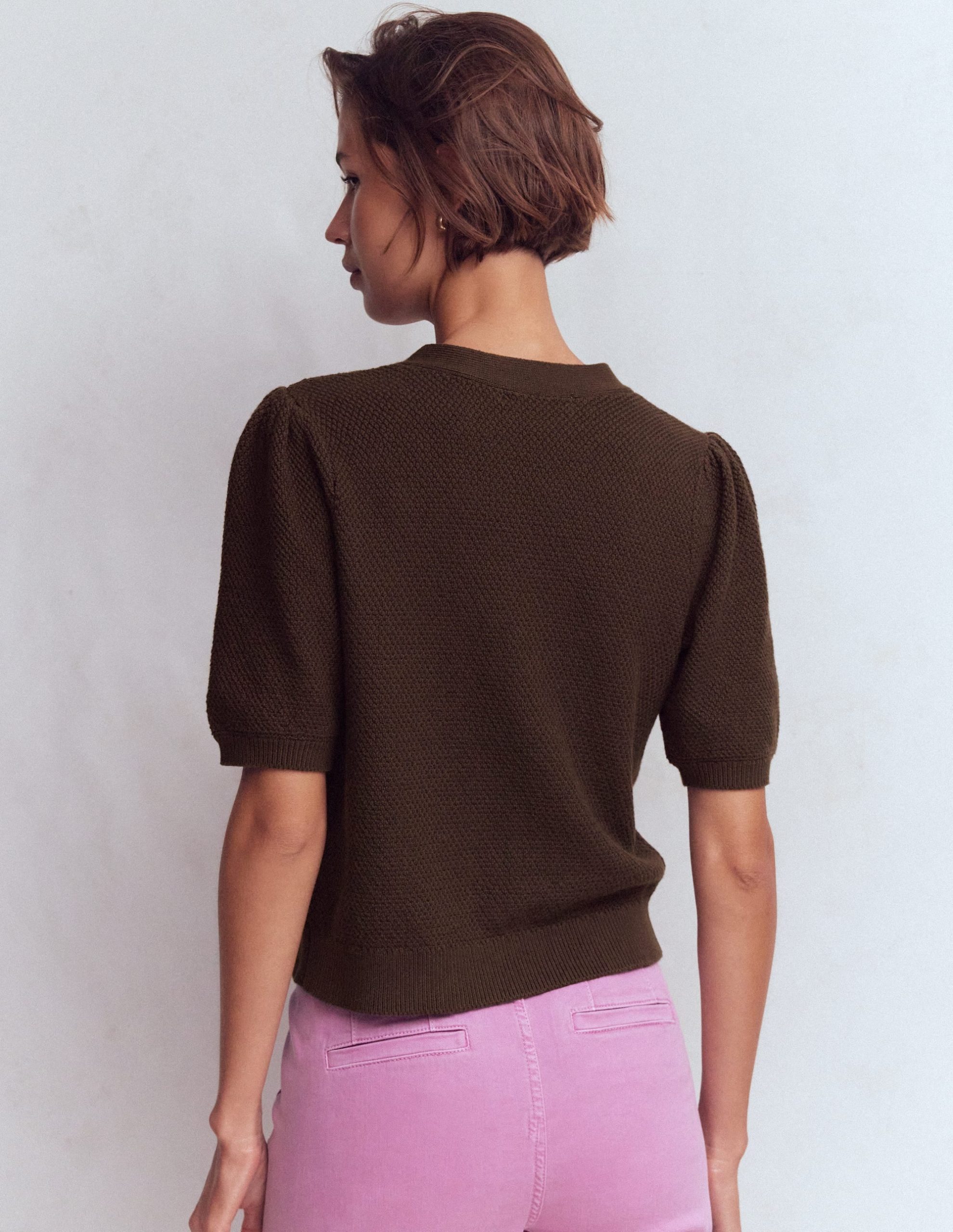 Hayley Cotton V-neck Cardigan-Espresso - Image 3