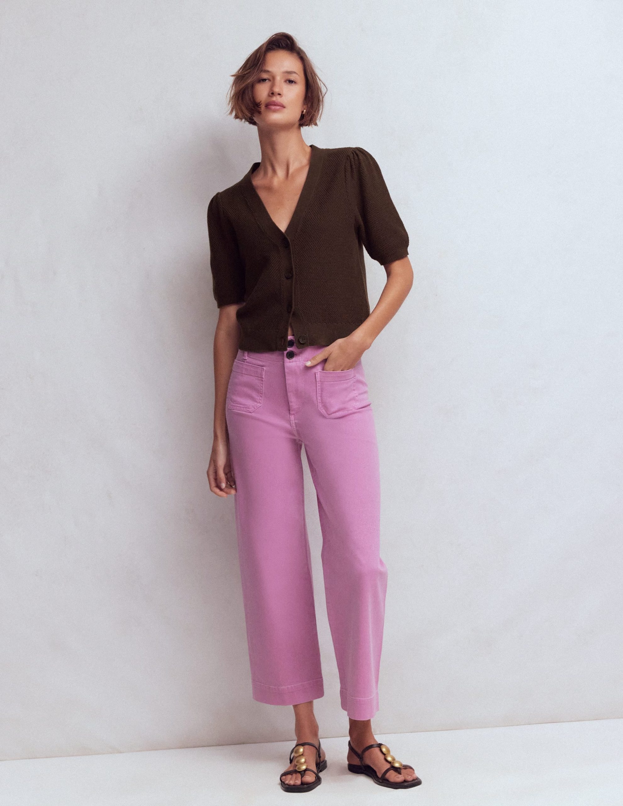 Hayley Cotton V-neck Cardigan-Espresso - Image 4
