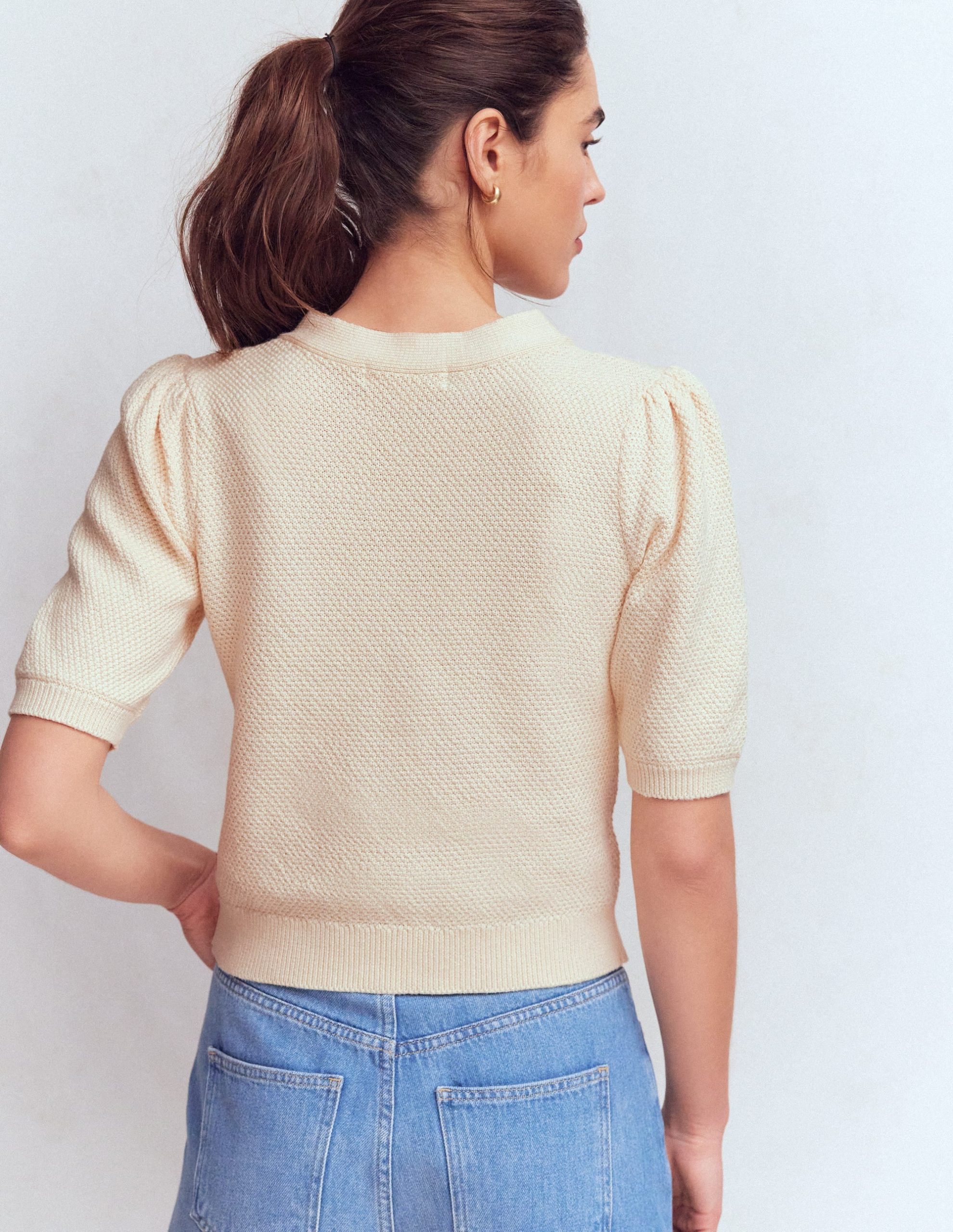 Hayley Cotton V-neck Cardigan-Warm Ivory - Image 3