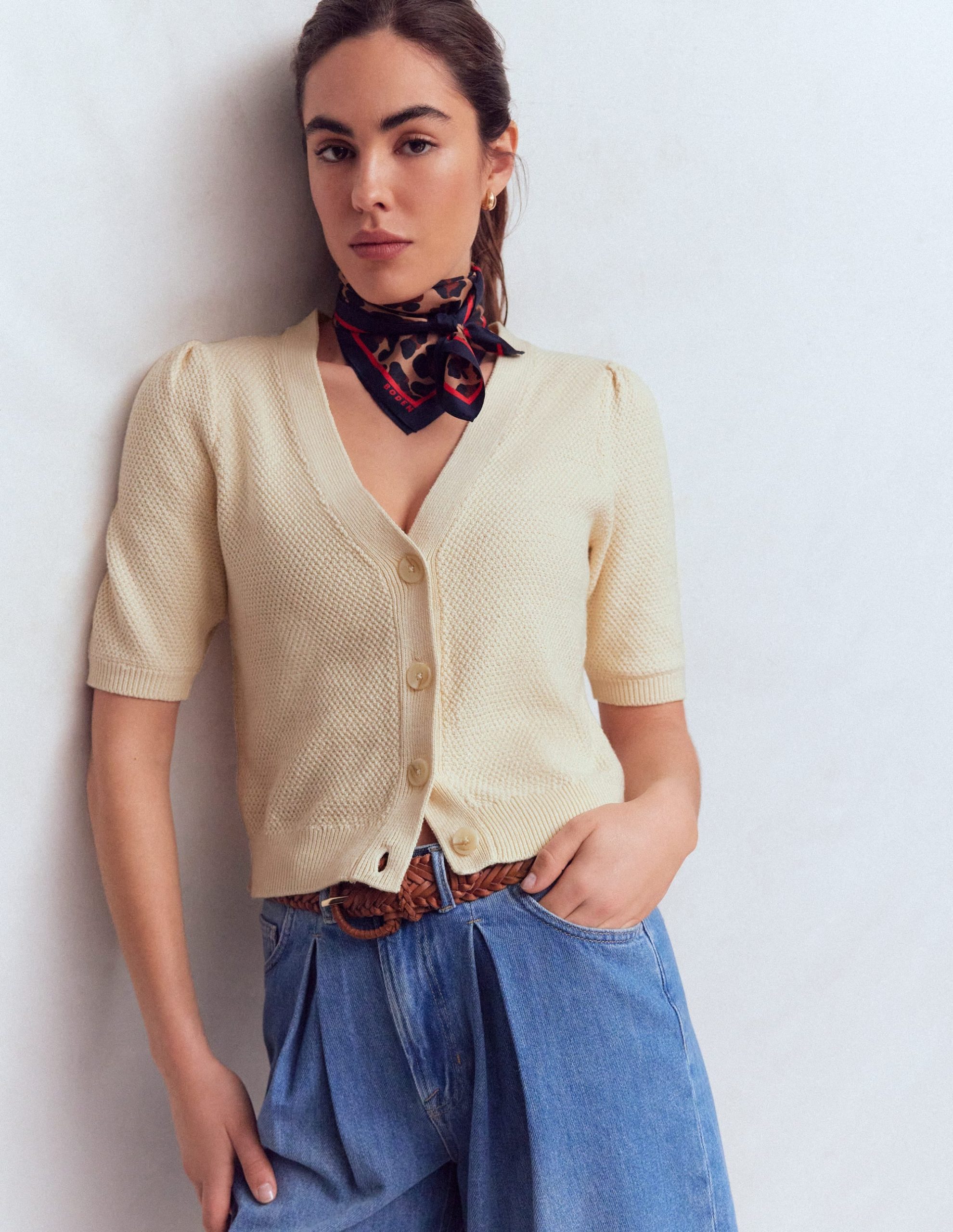 Hayley Cotton V-neck Cardigan-Warm Ivory - Image 5