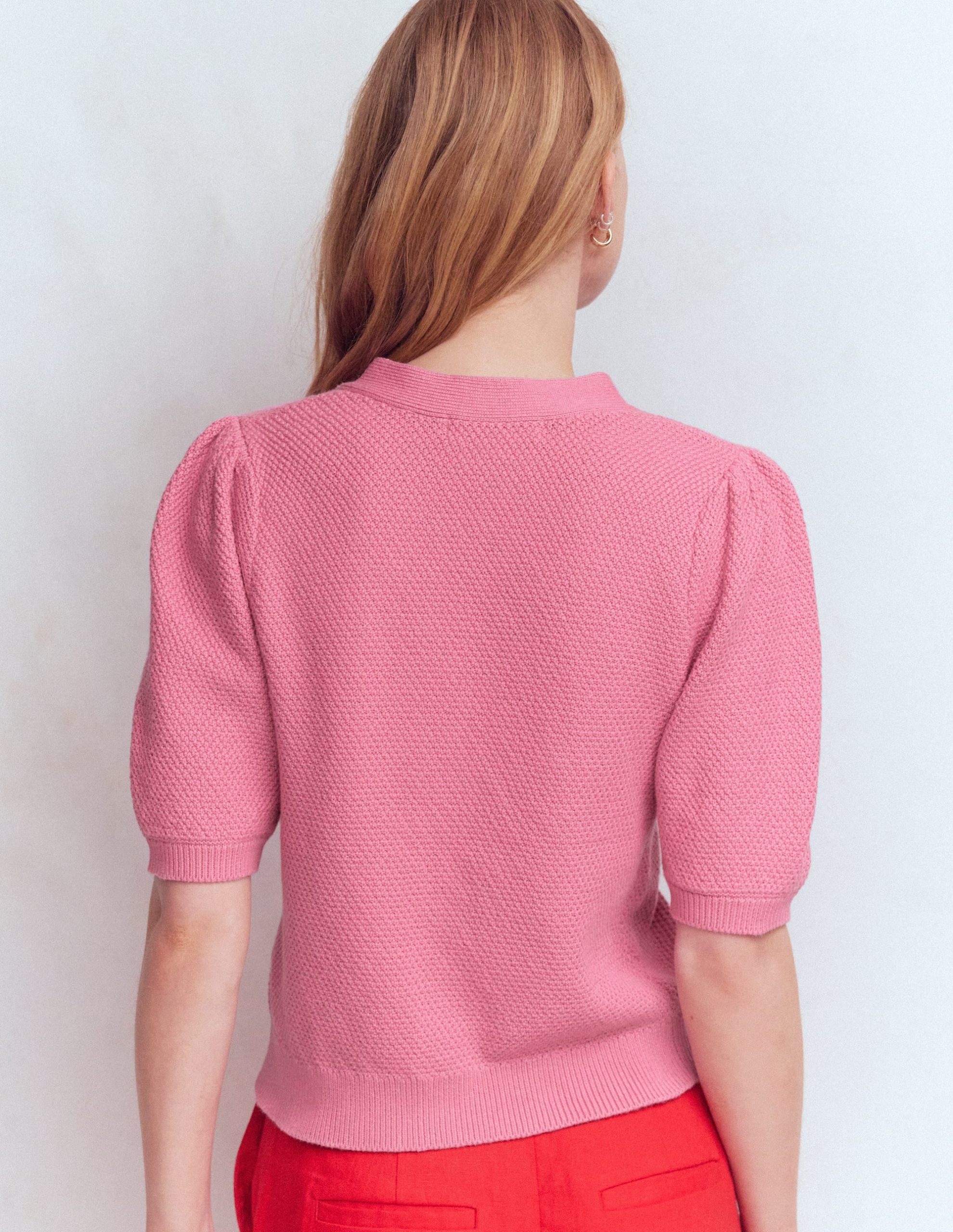 Hayley Cotton V-neck Cardigan-Dusty Rose - Image 3