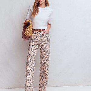 Straight Leg Pocket Jeans-Ivory Floral
