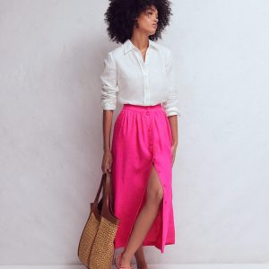 Emma Linen Maxi Skirt-Pink Peony