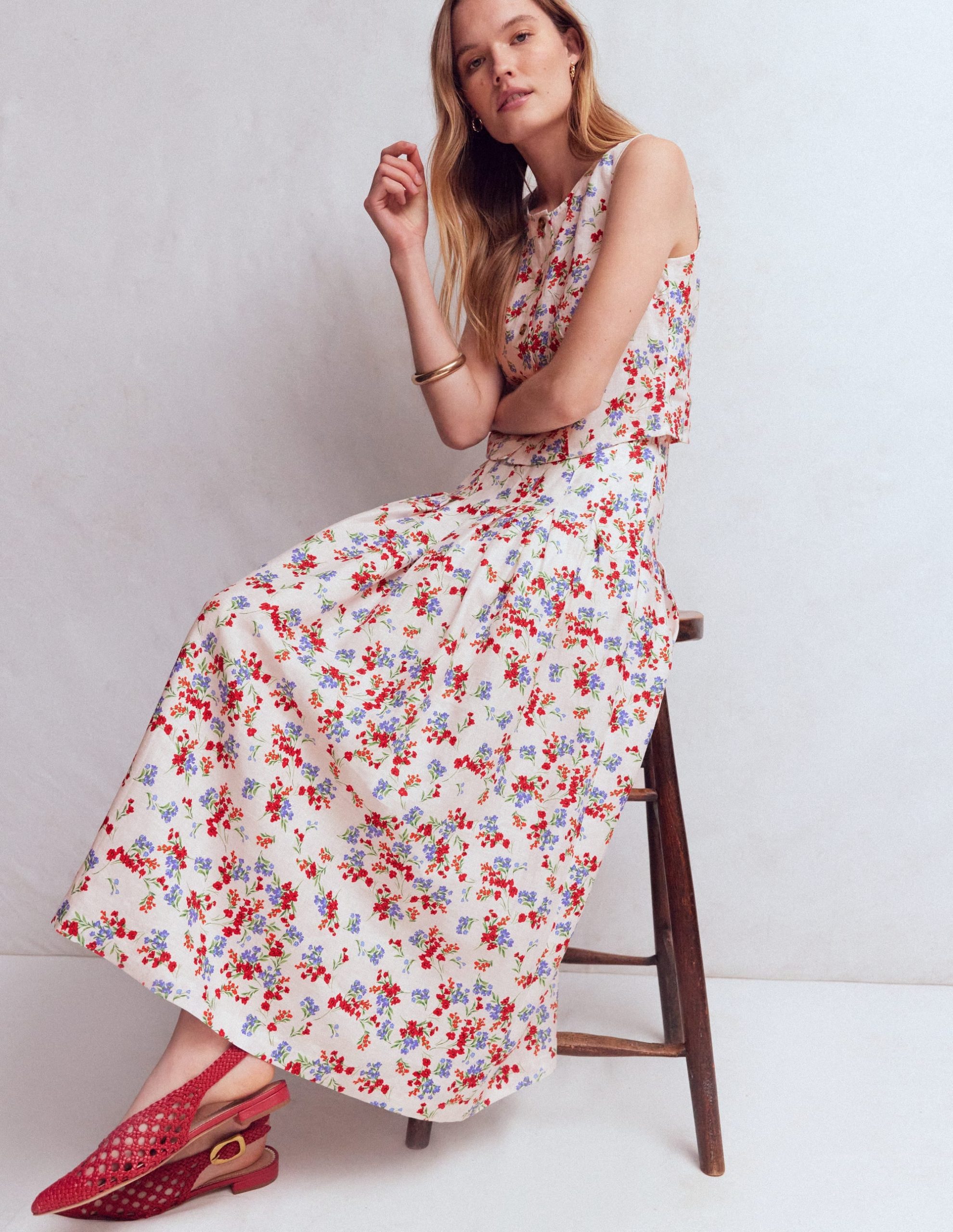 Valentina Linen Skirt-Ivory. Bloom Scatter