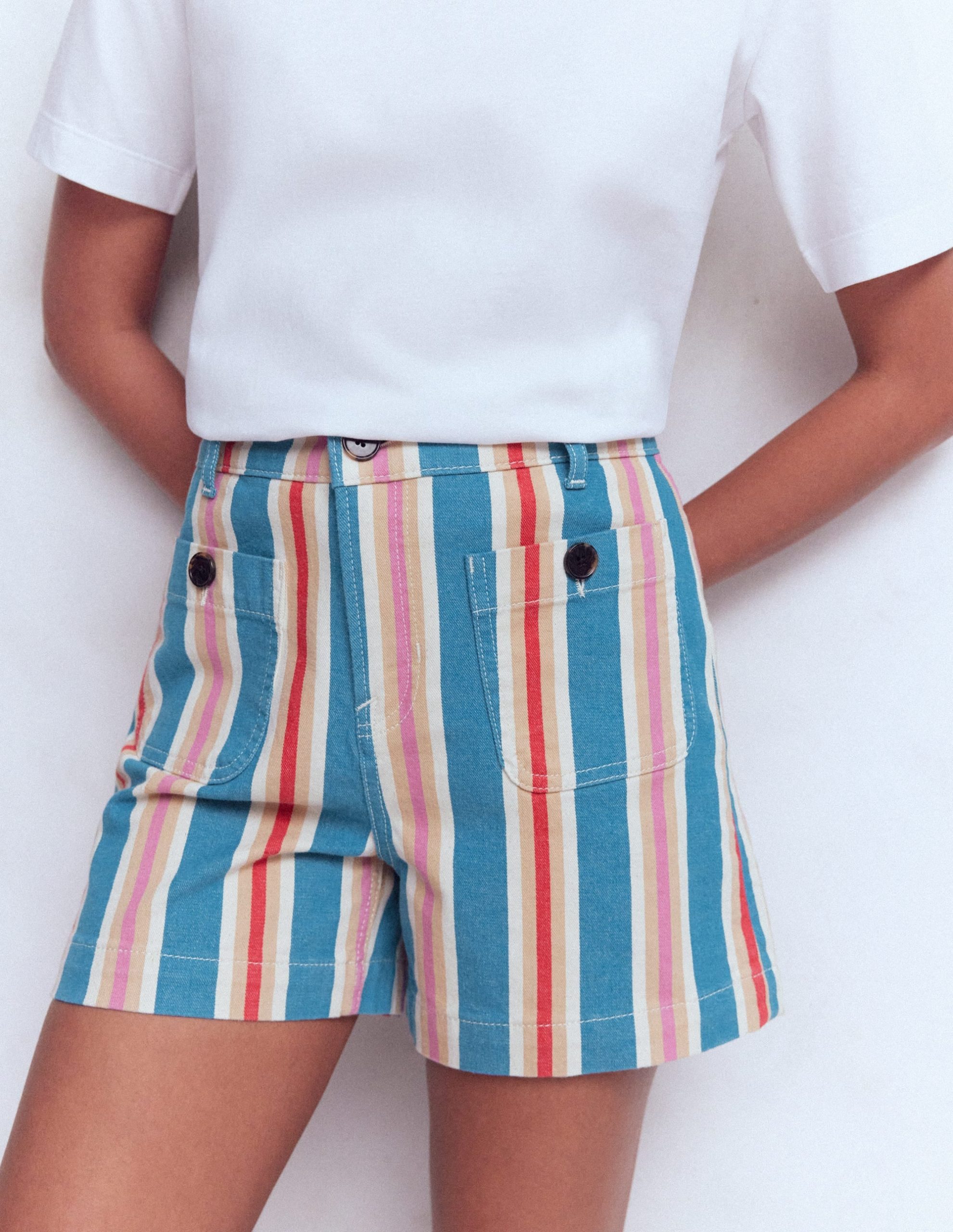 Primrose Denim Shorts-Blue. Pink. Red Multistripe - Image 4