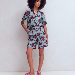 Kensington Linen Shorts-Seamist Blue. Palm Paradise
