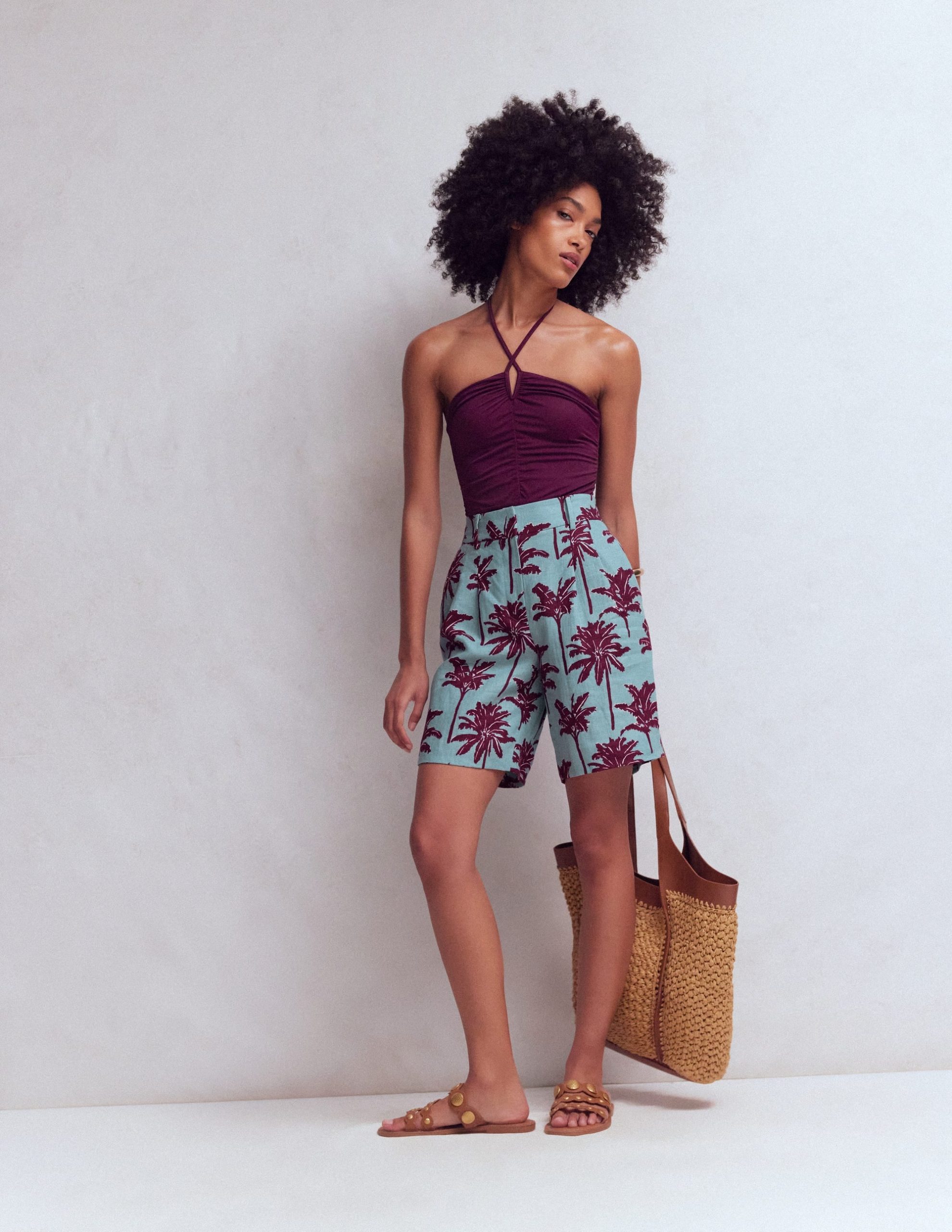 Kensington Linen Shorts-Seamist Blue. Palm Paradise - Image 5